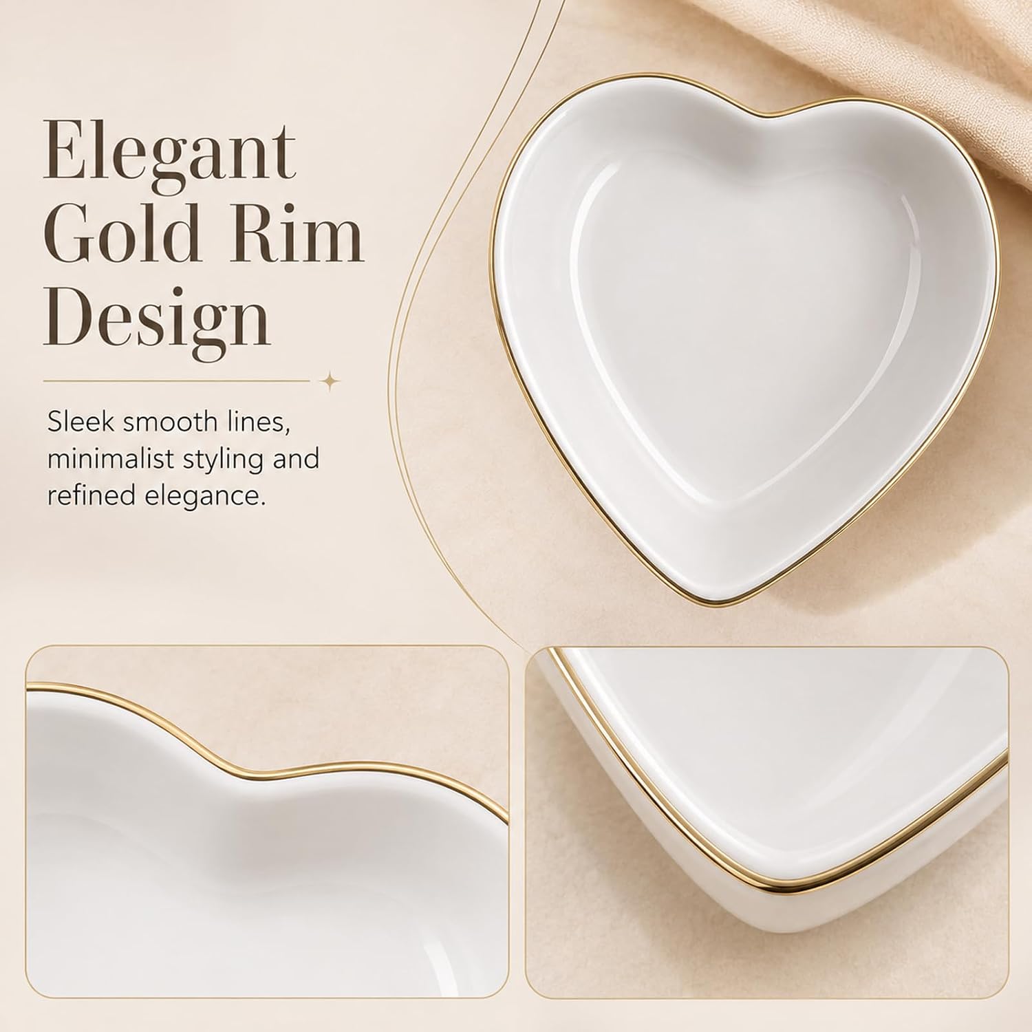 12 Pcs Ceramic Jewelry Tray Set, Ring Holder Dish, Decorative Trinket Dish with Gold Rim for Earrings Necklaces Bracelet, Jewelry Organizer for Dresser Vanity