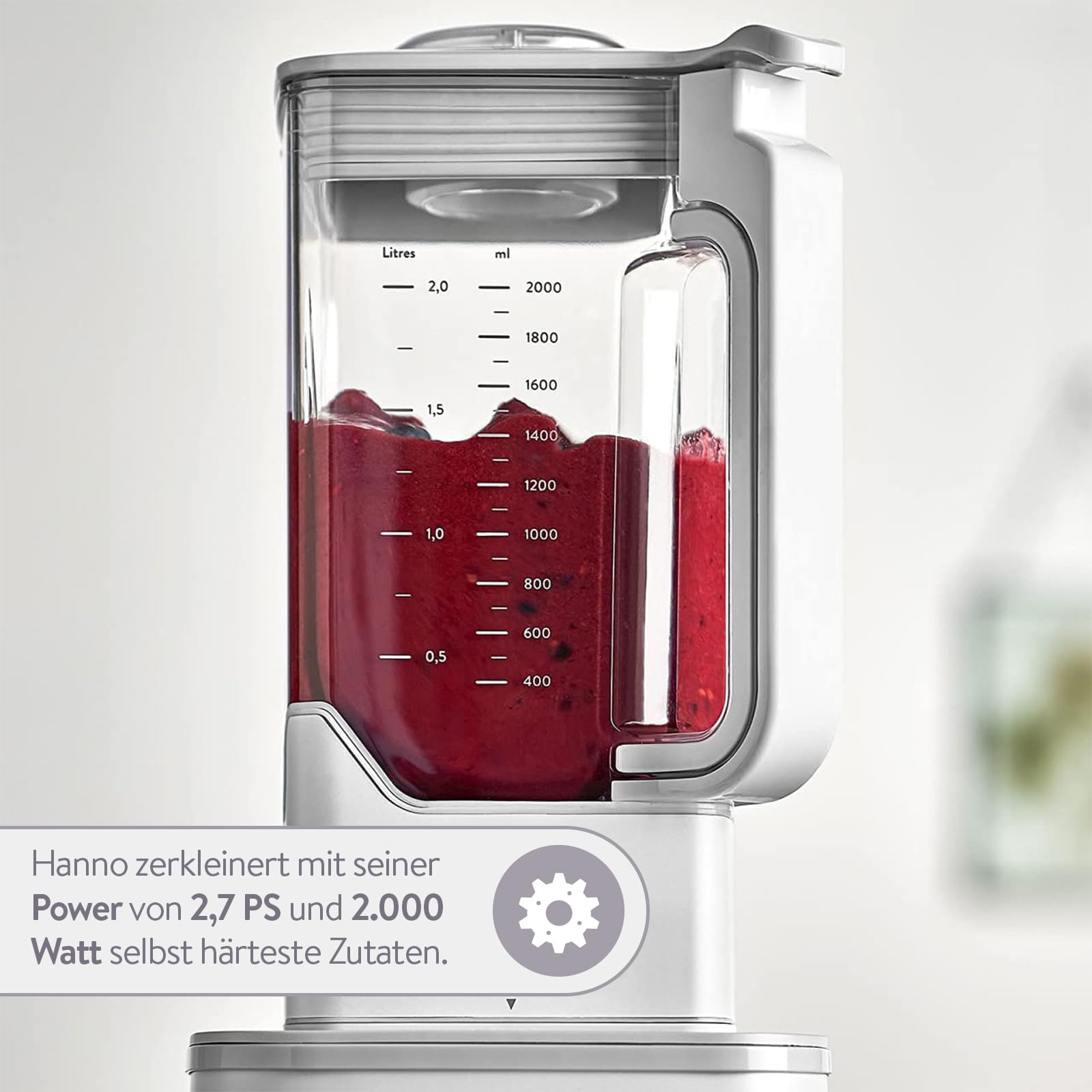 SPRINGLANE Hanno Blender o wysokiej wydajności - 2000 W, 32 000 obr/min - mikser do zupy z kryształową miską Tritan 2,5 l - Blender Smoothie bez BPA + Bezpłatna broszura z przepisami