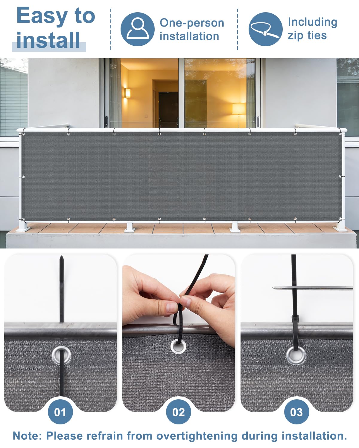 Cool Area Copertura per Recinzione per Balcone, in HDPE, con Occhielli, Protezione UV, Resistente alle intemperie, per Esterni, Cortile, terrazza, Veranda, Patio, ringhiera per Appartamenti, 9 x 30,5