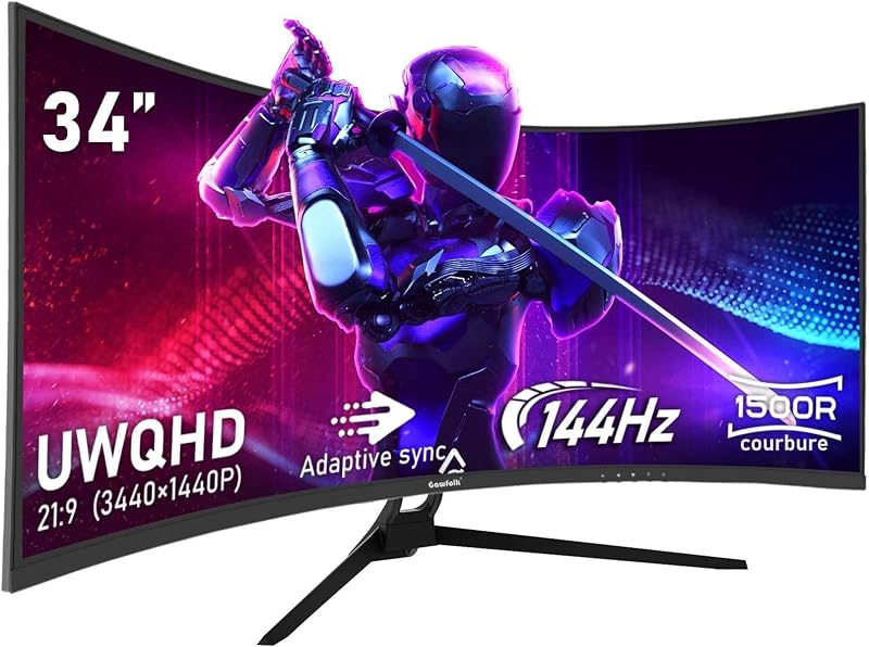 Gawfolk 34 Pouces PC Écran Ultra Large 1500R incurvé 144Hz Gaming Computer Moniteur,21:9 UWQHD(3440x