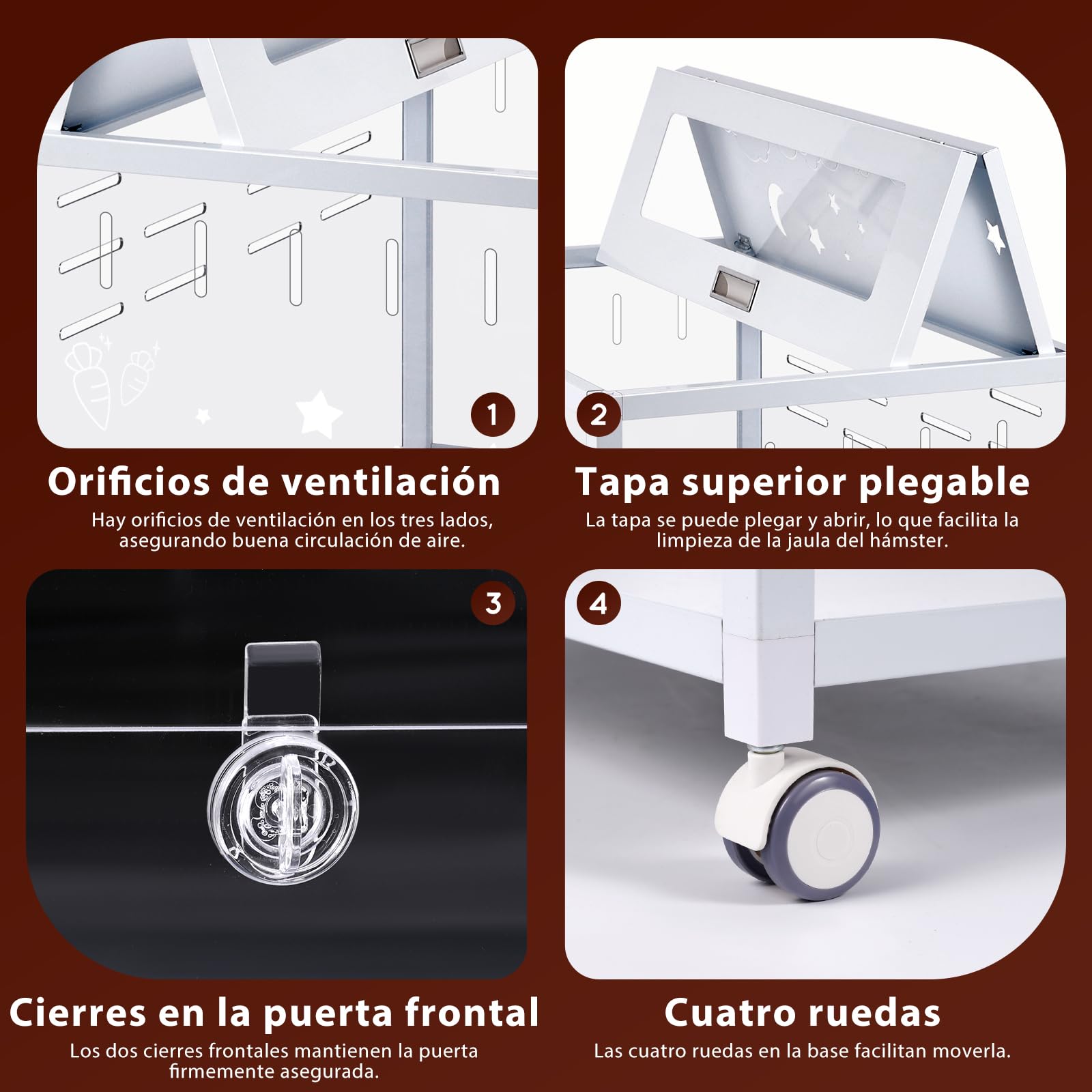 Jaula grande para hámster de 80 x 50 x 55 cm, jaula para roedores con ruedas, jaula de metal sólido para jerbos, hámster dorado, hámster enano, recinto para hámster acrílico, color blanco