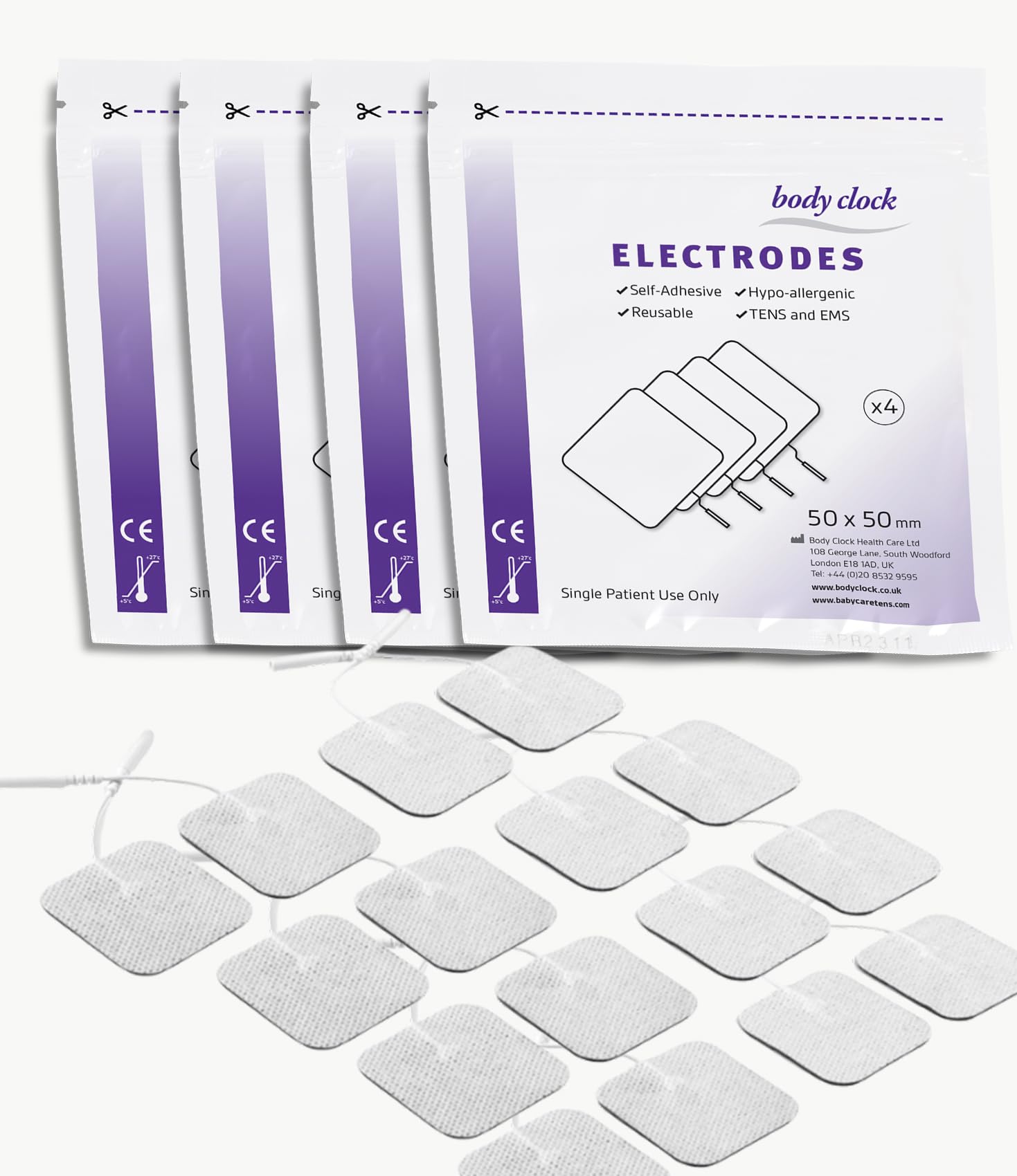 TENS Electrodes Replacement Pads, Back, Shoulder, Hip, Leg, Pain, (5x5cm), Body Clock TENS, Classic, 1st Choice, TPN 200, Boots, Neurotrac, fits Most Machines (Pack of 16)