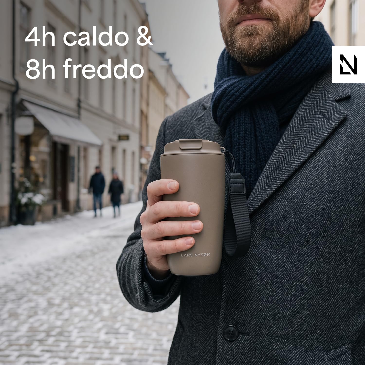 LARS NYSØM Tazza Termica per caffè Thermo Coffee Mug-to-Go con Cinturino & Coperchio in Tritan 500ml | Tazza da Viaggio con design a fantasia 0,5 Litri con Isolamento
