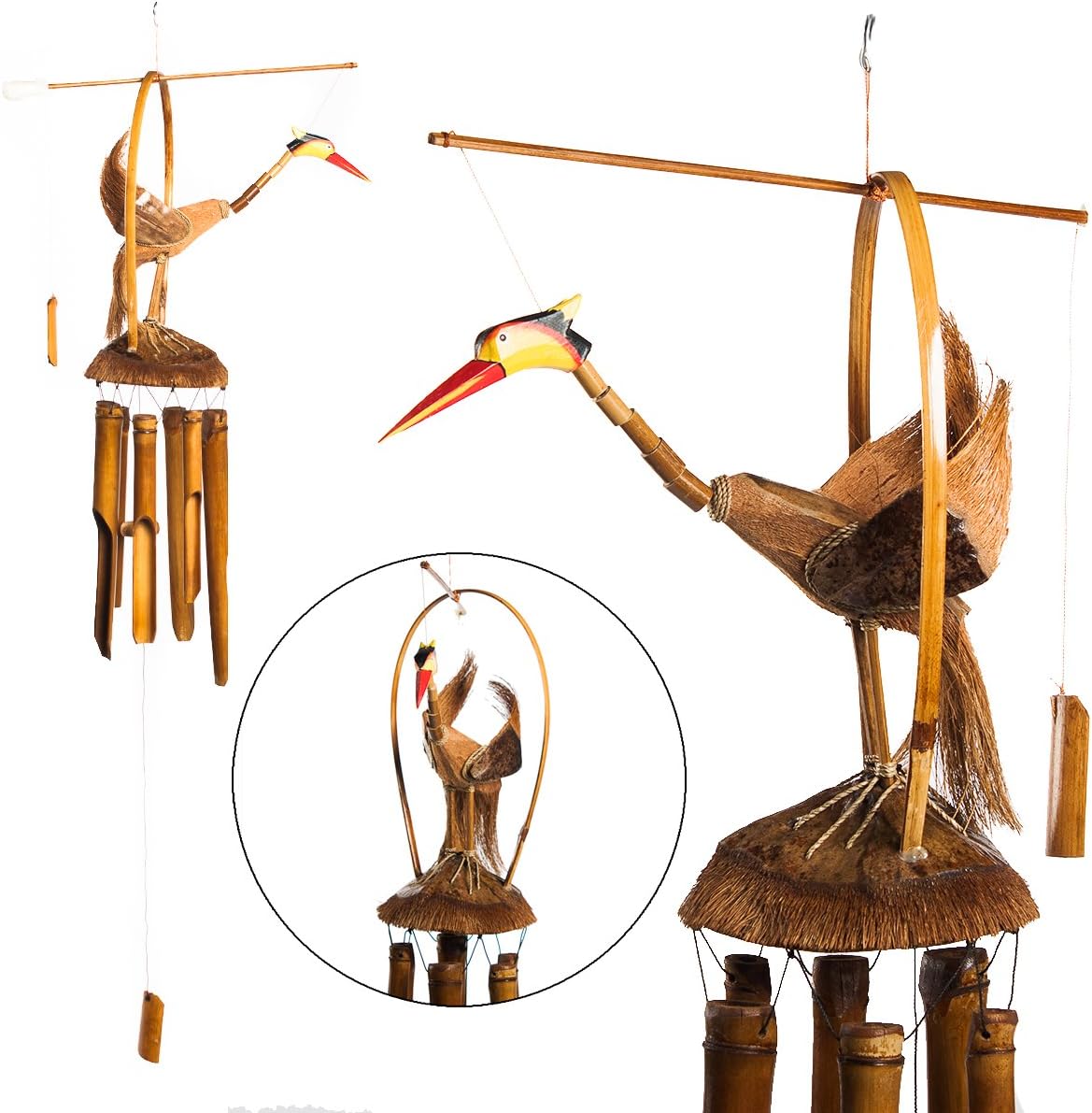 Gilbert Gooney Bird Of Paradise Bamboo Wind Chime Hand-Tuned Wood Bells Outdoors
