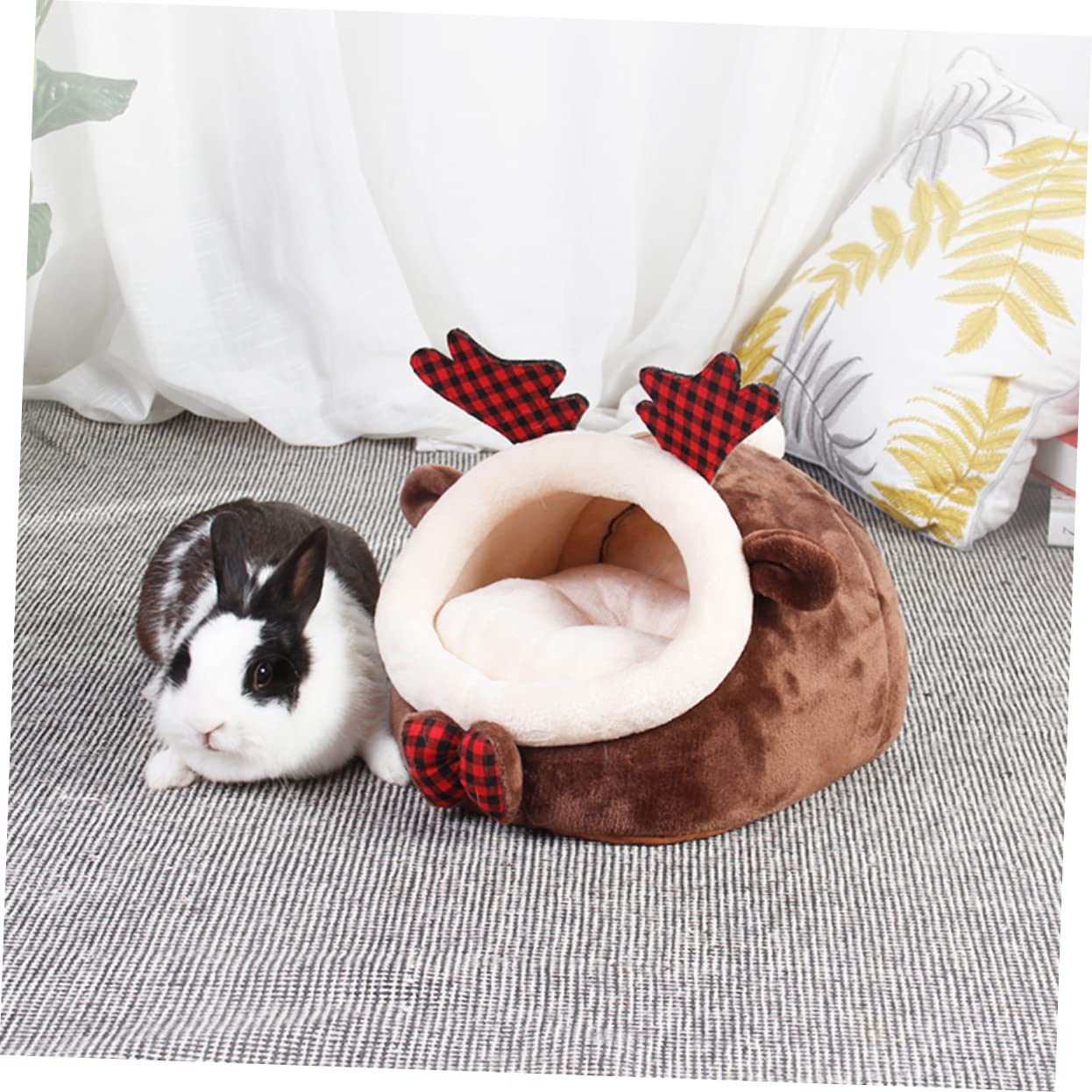 Sosoport Kaninchen Winterhaus Kaninchen Haus mit Kuschelbett Warmes Schlafhaus für Kleintiere aus Flanell Gefüllt zum Ausruhren und Schlafen