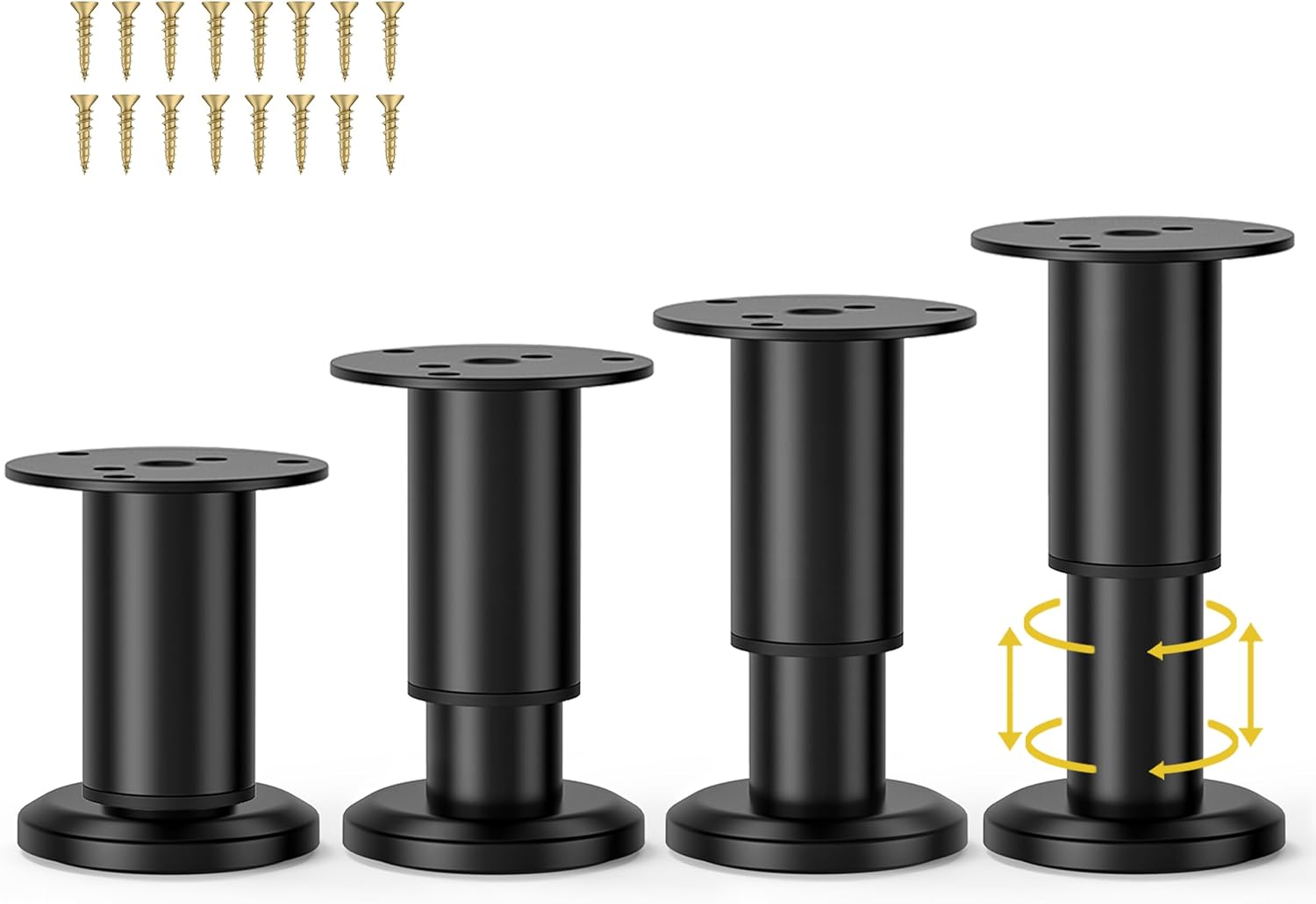 4 Pcs Metal Adjustable Furniture Legs 3.15-4.72 inch, Adjustable Cabinet Legs for Sofa/Bed/Chair/Couch/Dresser/Table,Heavy Duty Bed Replacement Support Legs for Bed Frame/Bed Center Slat 3.15-4.72 inch (4pcs) Black
