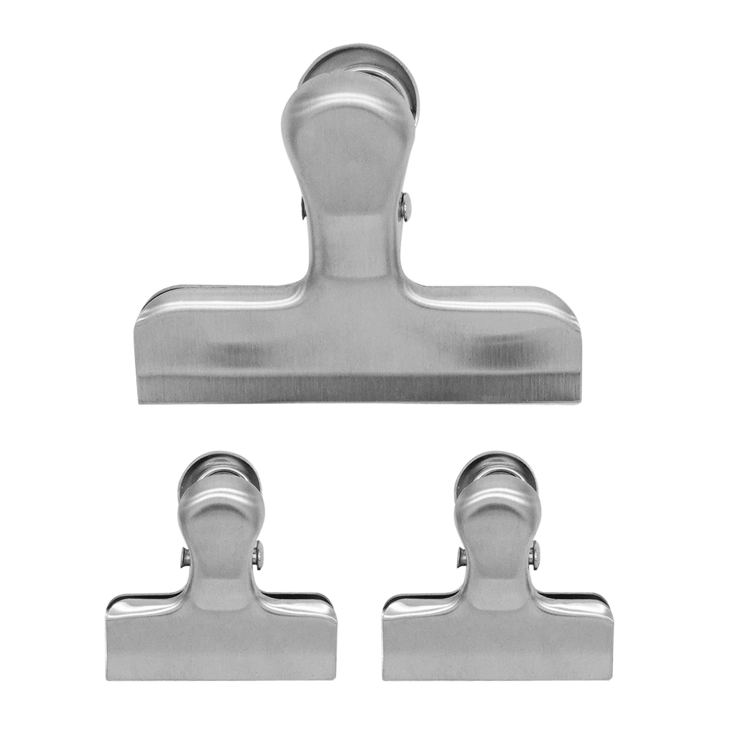 Fackelmann Stainless Steel Bag Clips, Set of 3, Food Bag Clips, Clip for Food Storage, Keeping Food Fresh, Seal Food & Sandwich Bags & Snack Bags, Reusable Bag Sealing Grip, Pack of 3, Silver