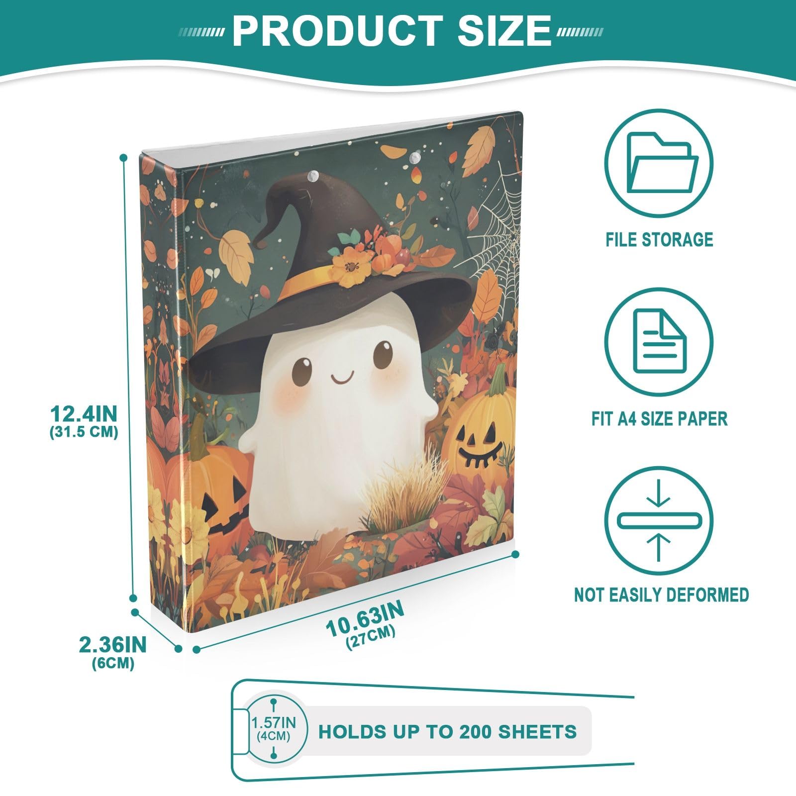 Grazioso raccoglitore a 3 anelli per Halloween, 3,8 cm, decorativo, con 3 tasche interne, per scuola, ufficio, casa, confezione da 2