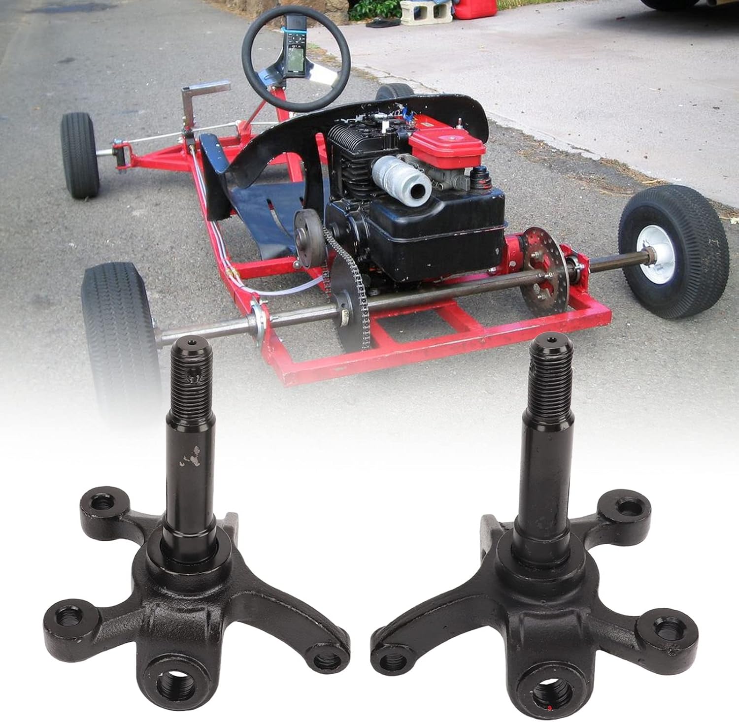 Steering Strut Knuckle Spindle,2 Pcs Wheel Steering Knuckle Spindle Brake Disc Wheel Axle Hub Flange for ATV Kart