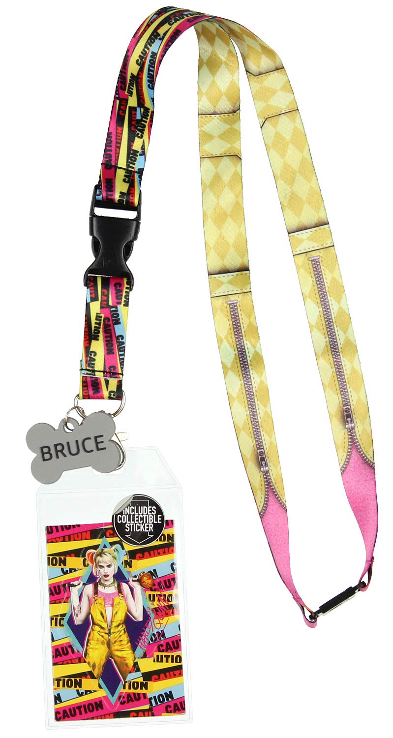 Birds of Prey Harley Quinn ID Lanyard with Detachable Badge Holder, Rubber Charm, and Collectible Sticker