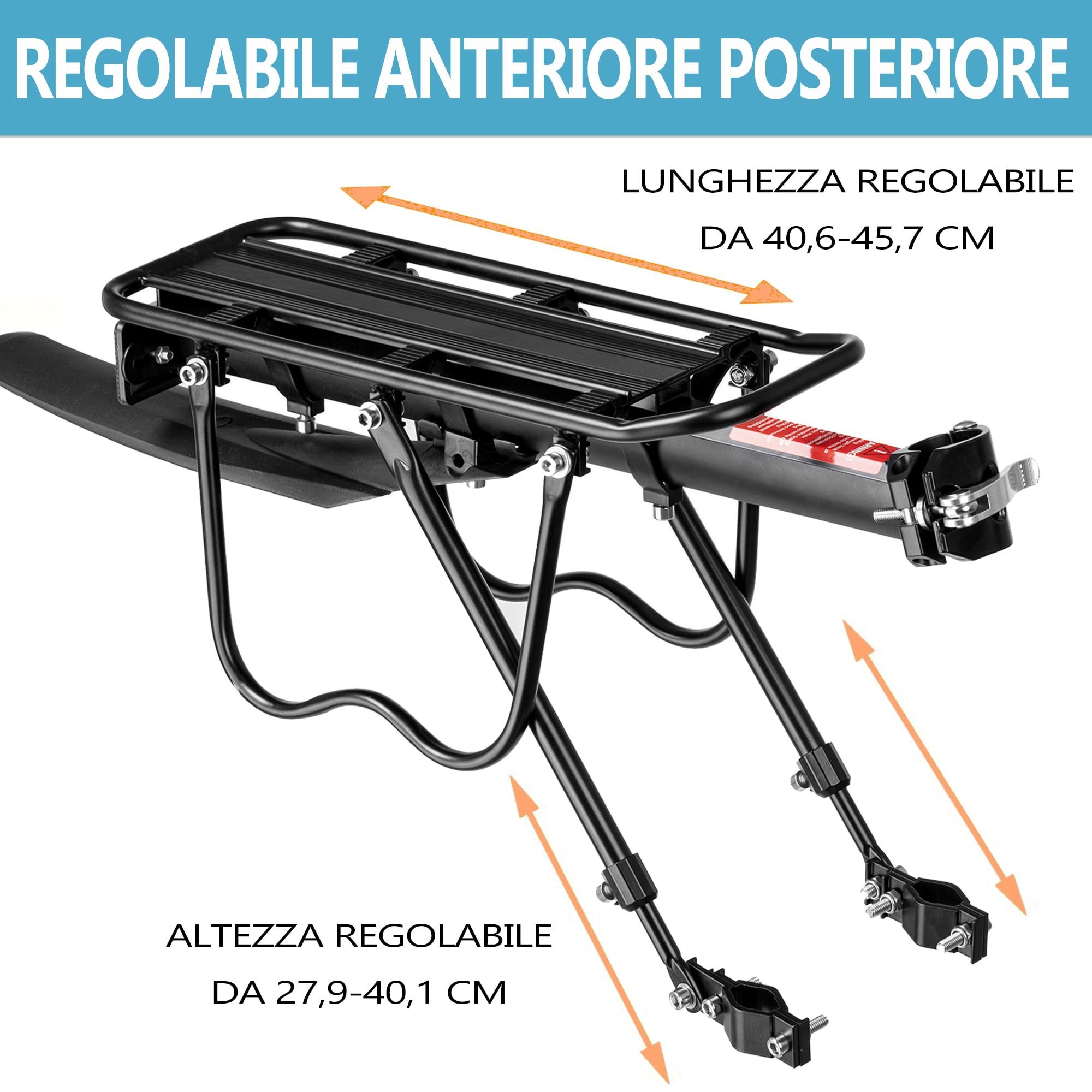 Portapacchi Posteriore Bici Set [24-29 Pollici] - Capacità di Carico 50KG, Portapacchi MTB con Parafango e Riflettore Grande, Portapacchi Bici con Chiusura Rapida per MTB & Bici da Corsa