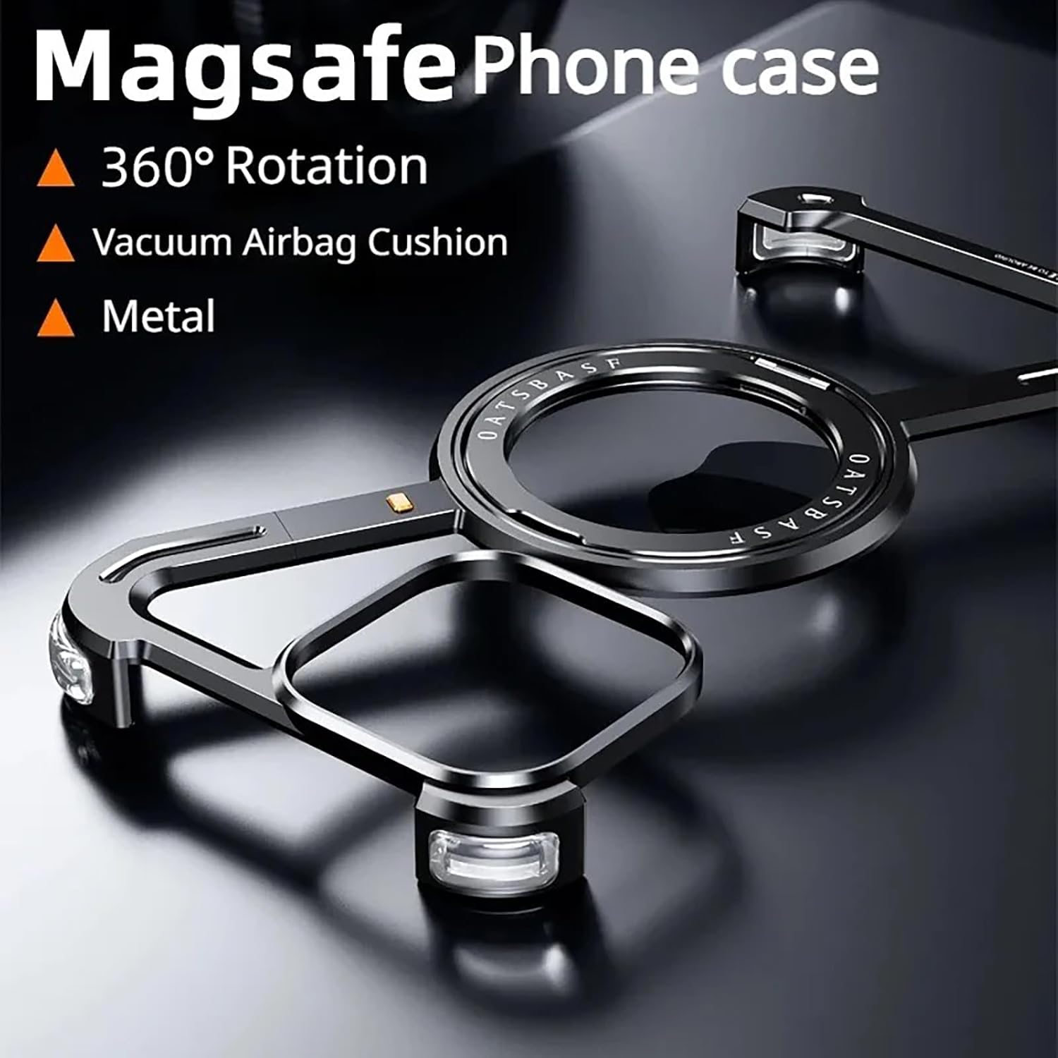 Natural Titanium for iPhone 17 Pro Max 6.9 Inch Case, 360° Rotating Magnetic Holder, Aluminum Metal Frameless Design Bumper Z-Shaped Shockproof Protective Cover (Black,iPhone 17 Pro max)