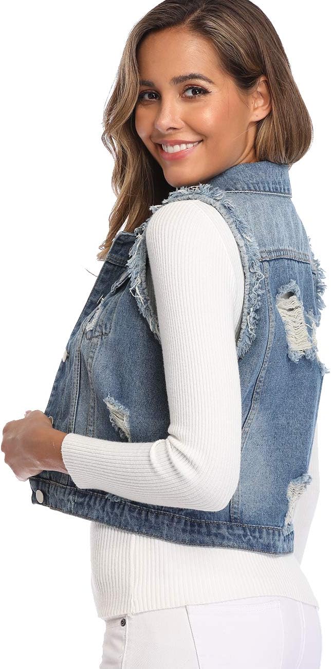 MISS MOLY Women's Denim Distressed Classic Vest Cotton - Image 3
