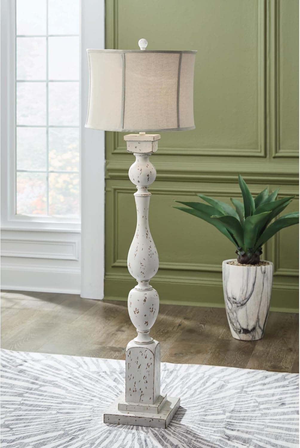 Signature Design by Ashley Madsbrook Vintage Polyresin Floor Lamp with 3-Way Switch, White & Light Brown