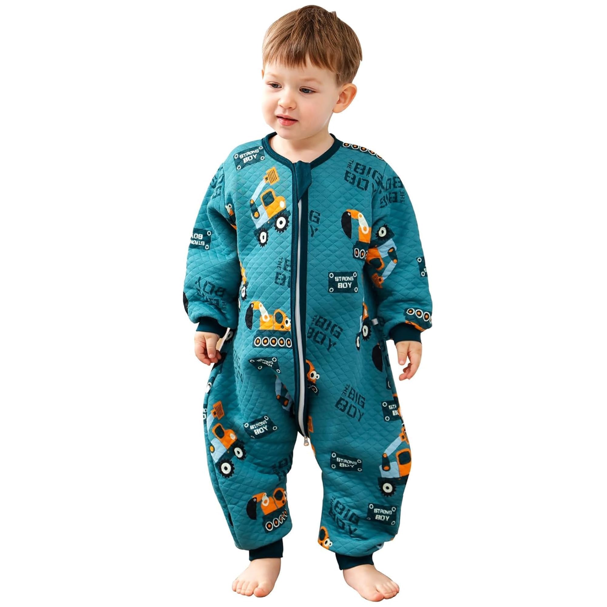 ZIGJOY Baby Schlafsack mit Füßen Langarm Hüft Reißverschluss 100% Baumwolle 1.5 TOG kinderSchlafsack Pyjama Ganzjahres für 2-4 Jahre Säuglinge 