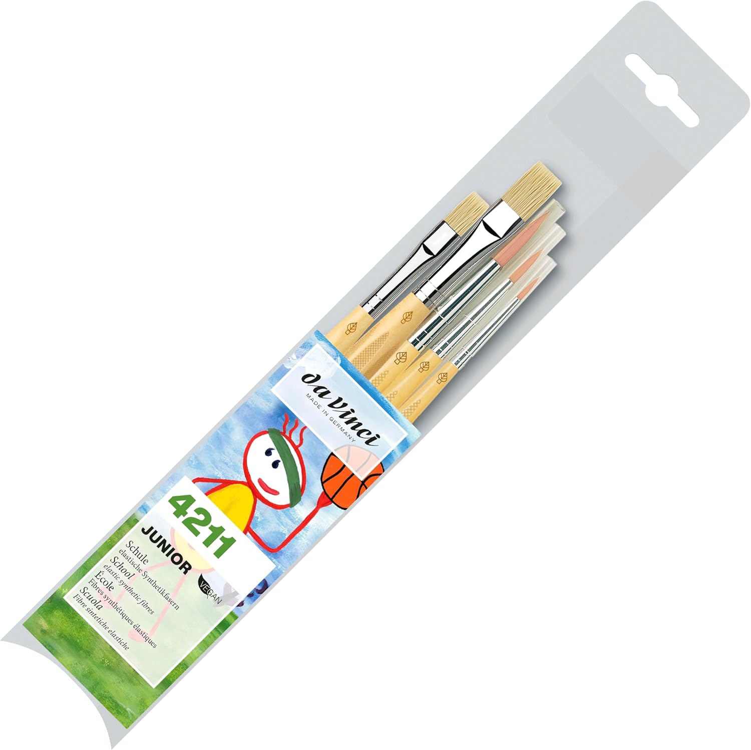 da Vinci Student Series 4211 School and Kindergarten Paint Brush Set, Synthetic and Hog Bristle with Lacquered Handle, 5 Brushes