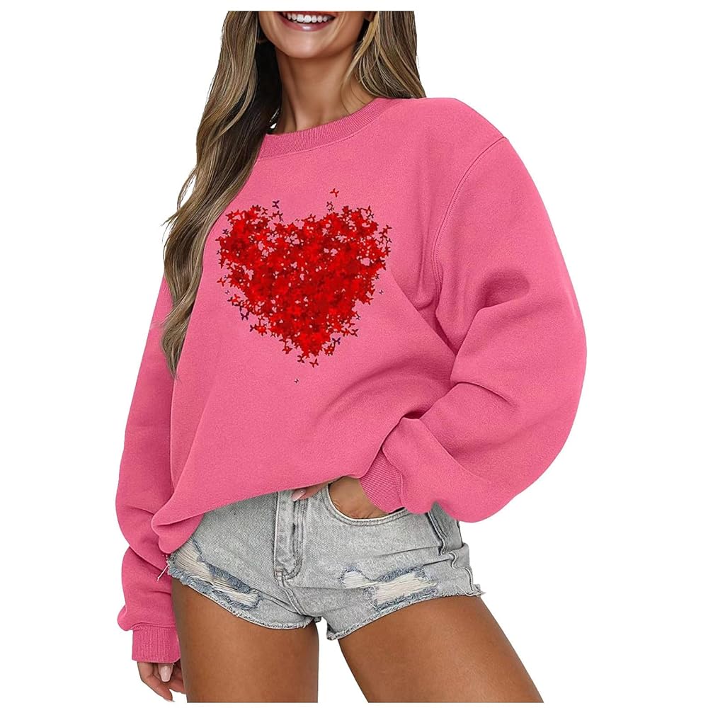 Peate ♡ Heart sweat Women's Loose Fit Sweatshirts Heart Print Sporty Pullover