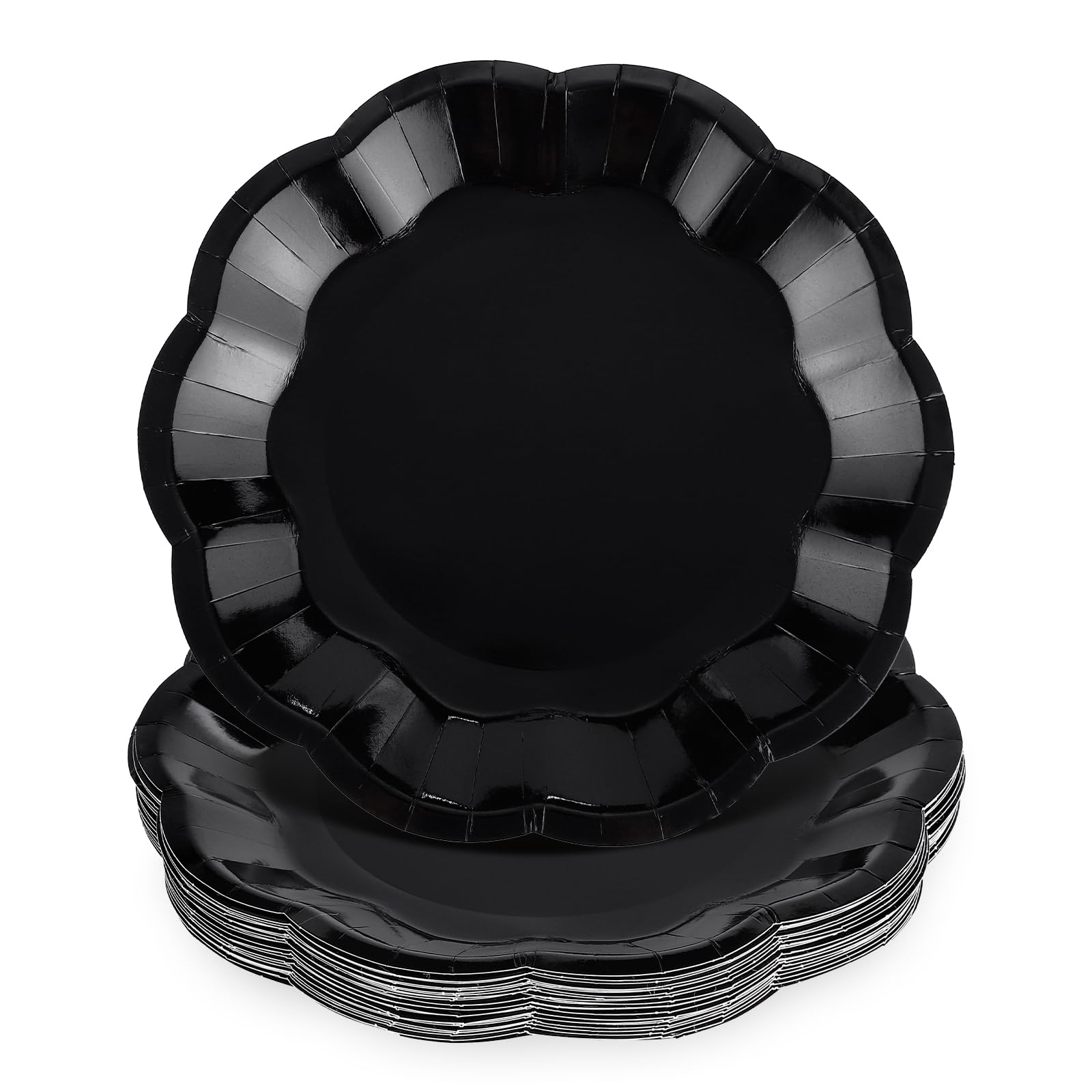 30 Pcs Black Paper Plates, 7 Inch Scalloped Black Plates Cake Dessert Plate Disposable for Party, Birthday, Wedding, Daily Meals, Picnic, Camping