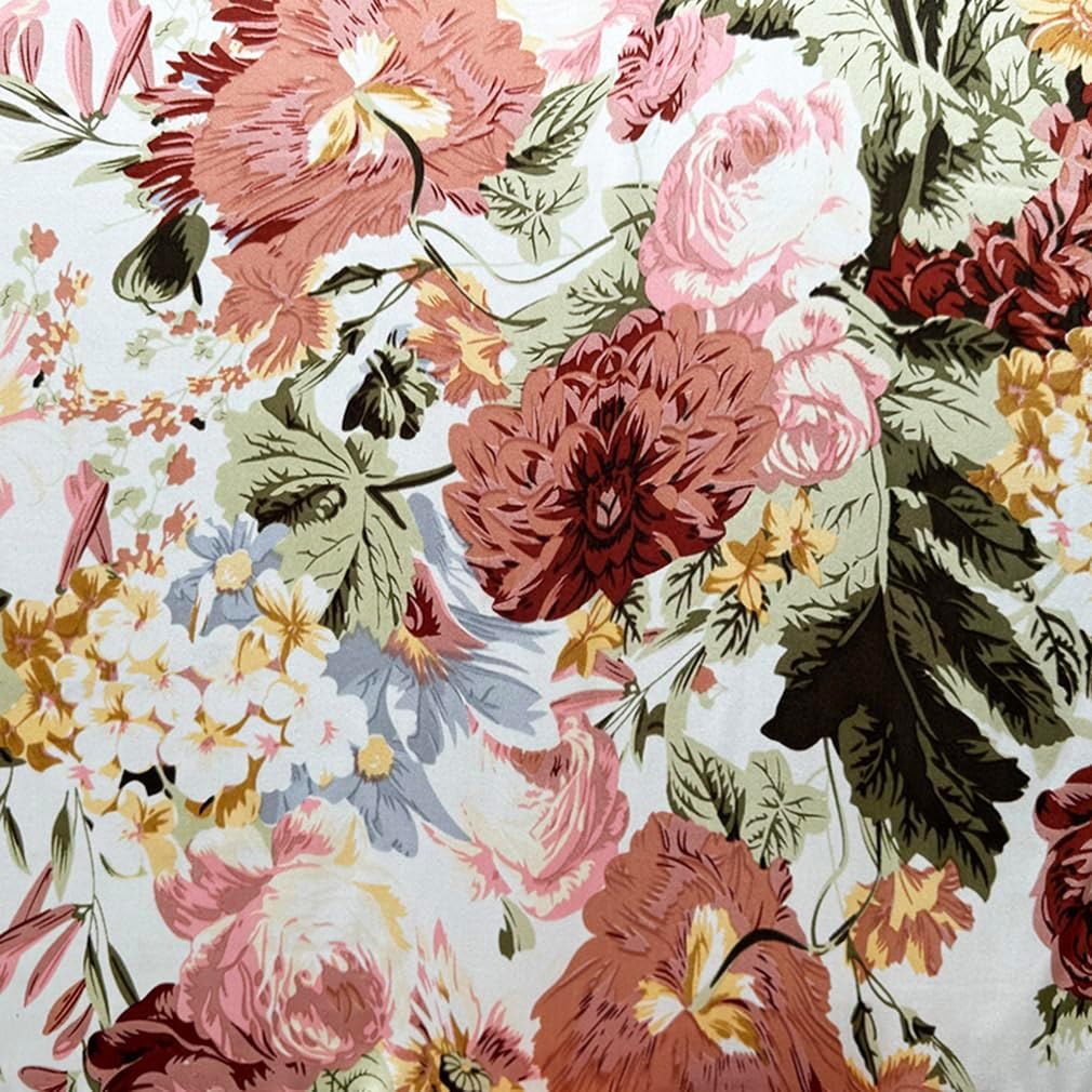 Maxfeel 100% Pure Mulberry Silk Charmuse Floral Fabric 45 Wide for Bedding Dress by The Yard or by Half Yard (Sold by The Yard, #16)