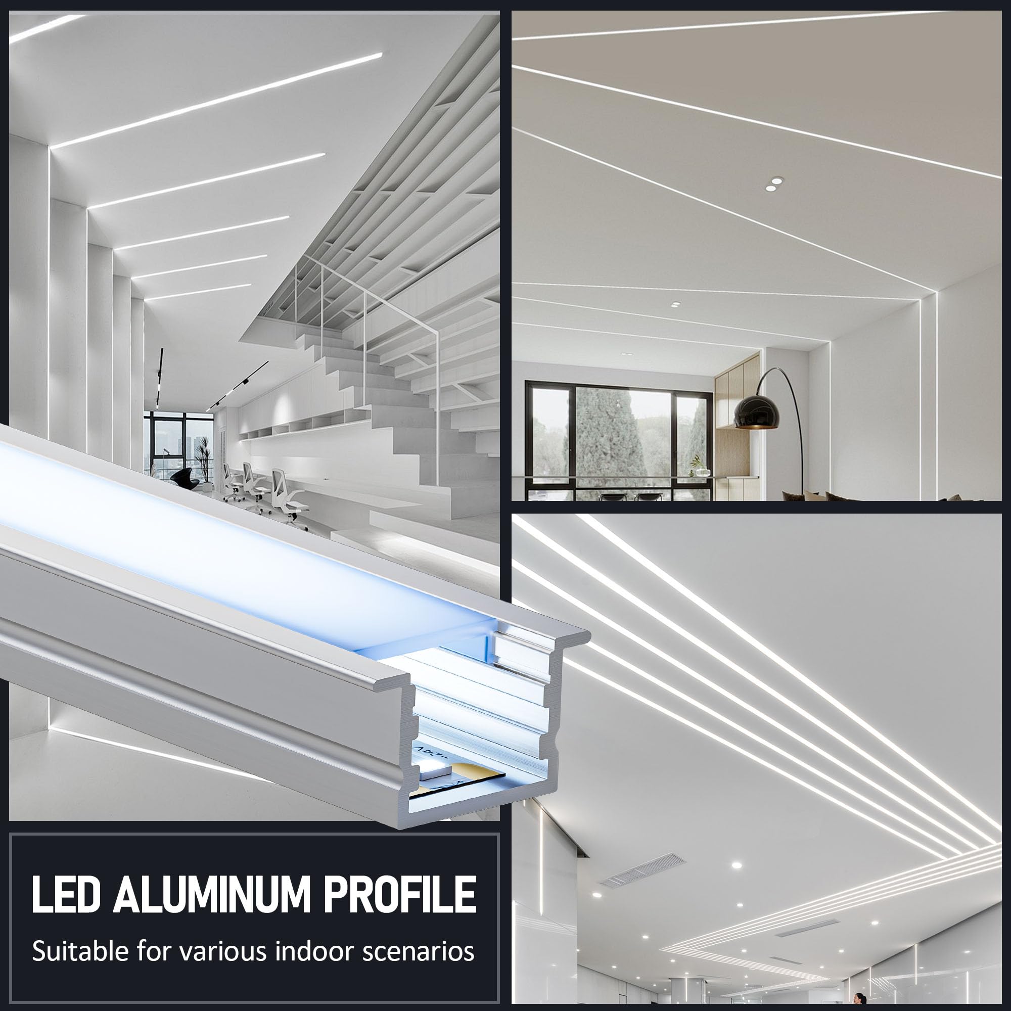 Profil aluminiowy LED, 2 m x 10 (20 m), profil aluminiowy do taśm LED do 15 mm – profil LED z mlecznym dyfuzorem, zaślepkami, śrubami i materiałami montażowymi, 2000 x 27,2 x 15 mm
