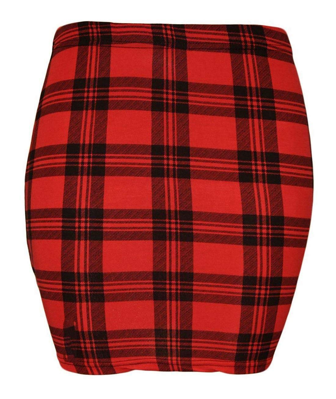 Womens Basic Casual Mini Skirt Ladies Simple Stretchy Printed Bodycon Mini Skirt (Red Tartan UK 8-10)