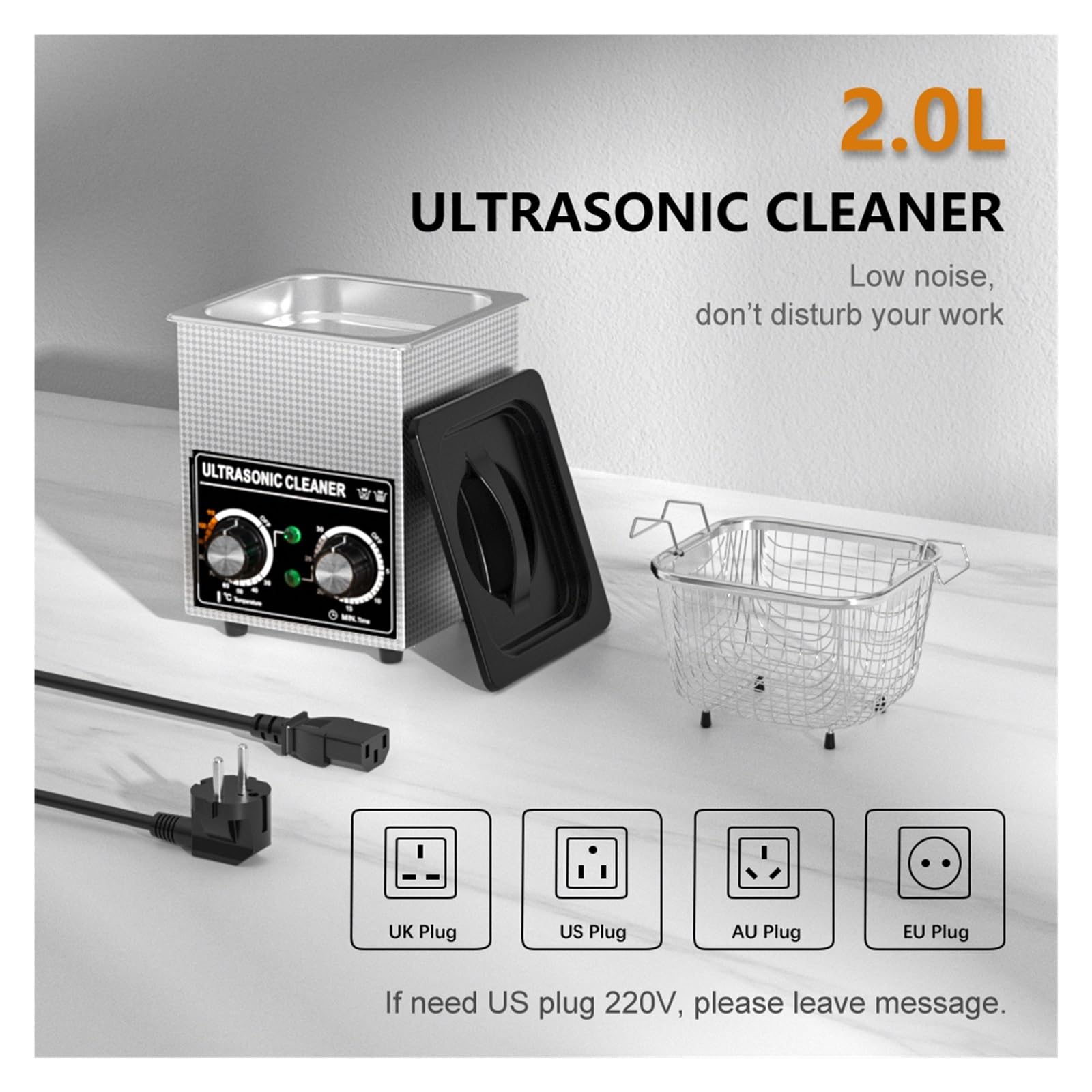 Pulitore Ultrasuoni, Pulitore Ad Ultrasuoni Vasca Da Bagno 60W/120W 2L Portatile Con 2 Trasduttori 40kHz Manopola Di Riscaldamento Gioielli Collana Occhiali Pennello For Orologi Lavatrice Ad Ultrasuon