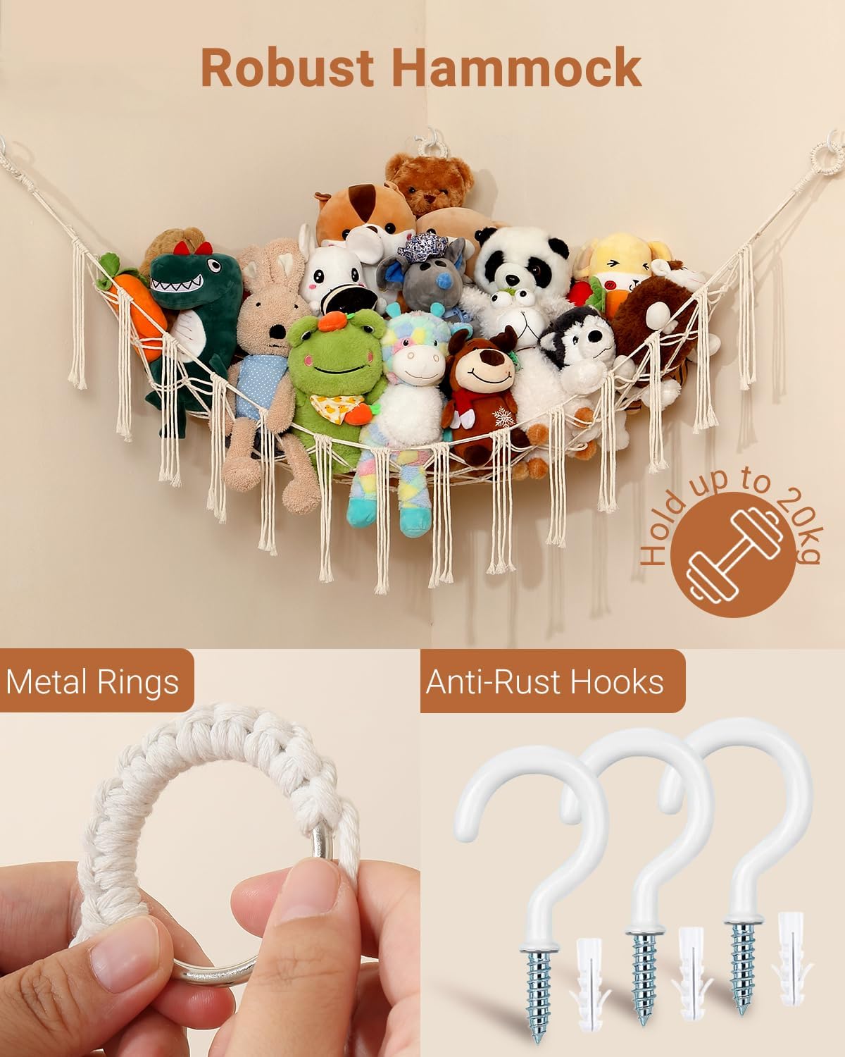 Vue d’ensemble du coin rangement avec hamac pour jouets