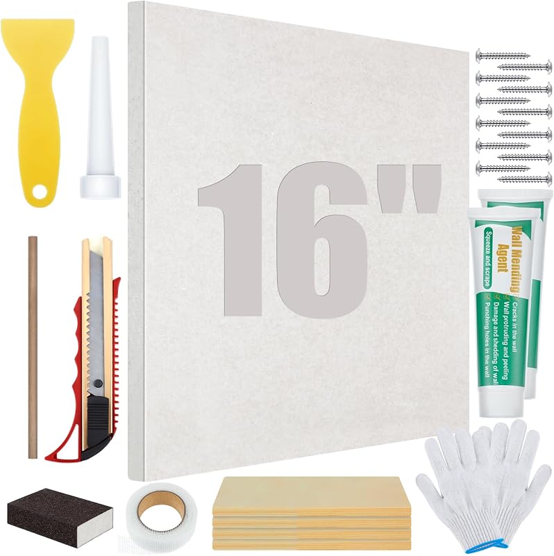 22 Pcs Drywall Repair Kit with 16x16x1/2" Drywall Repair Panel, Hole Patch Kit with Wall Patching Paste, Sanding Block, Putty Knives, to Fill Large Holes for Home Wall Surface Ceiling