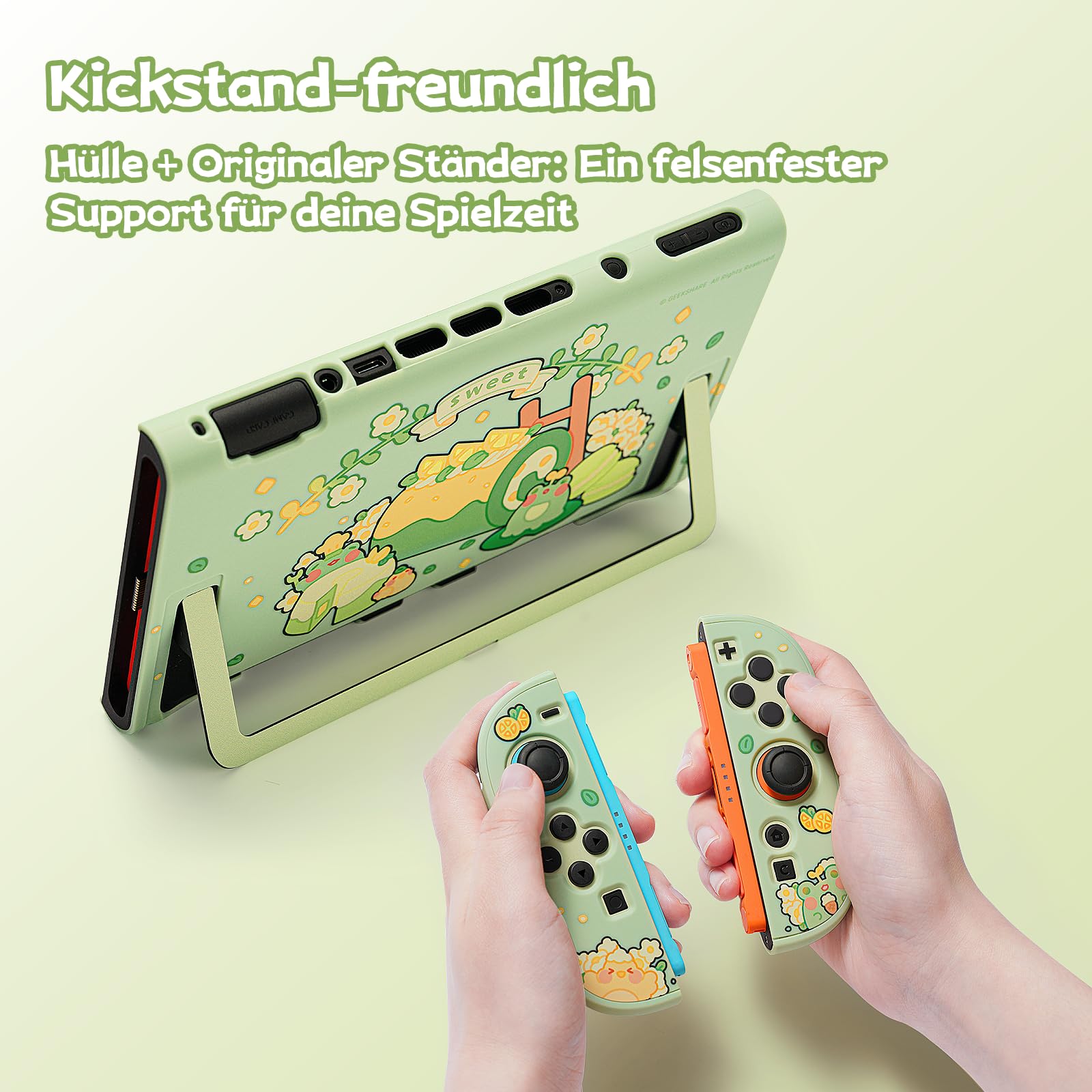 GeekShare Schutzhülle kompatibel mit Switch 2, Harte, schlanke PC-Hülle, dockbares Design für Switch 2 Konsole und JC-Controller – Matcha-Frosch