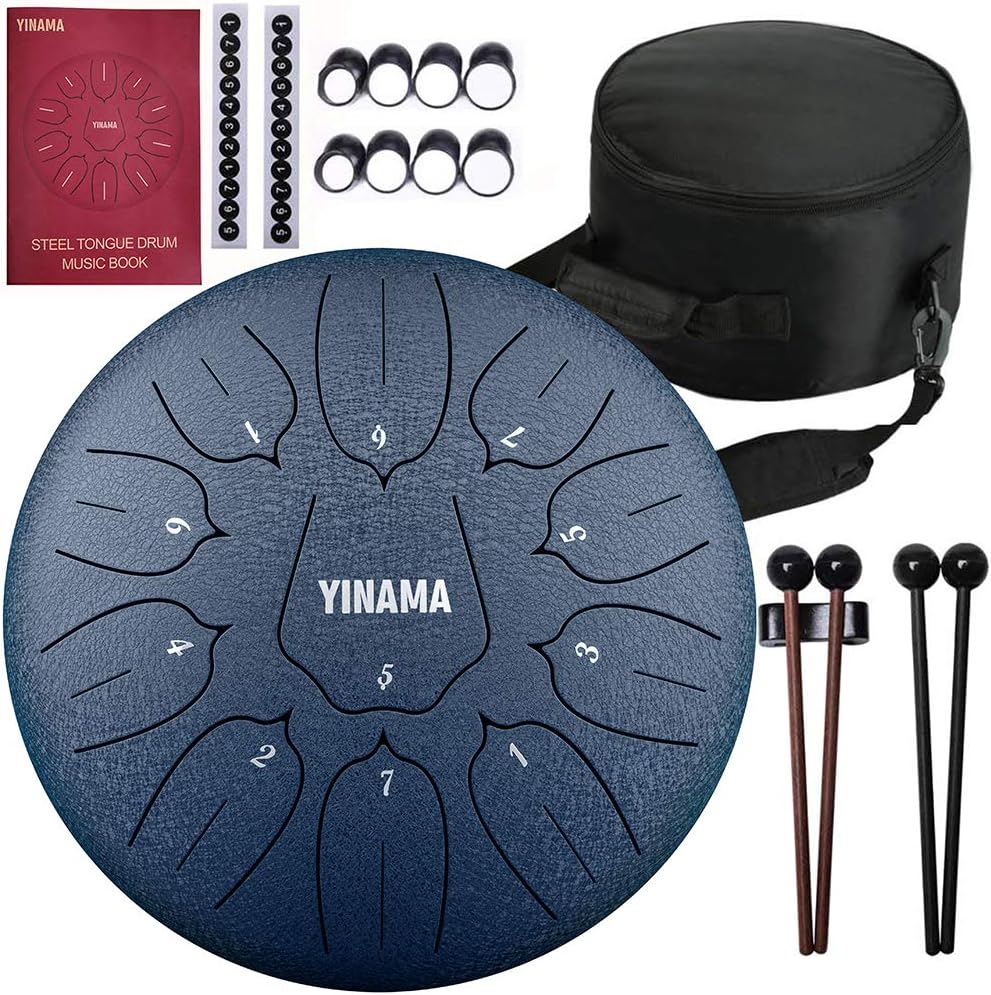 Steel Tongue Drum Percussion Instrument 11 Notes 12 inches Dark blue 12 inch Dark blue