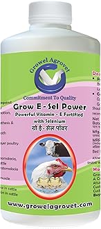 Agrovet Grow E-Sel Power: Vitamin - E with Selenium and Biotin for Poultry, Cattle, Horses, Pigs, Goats, Sheep, Pigeons, and Birds - 250 ml.