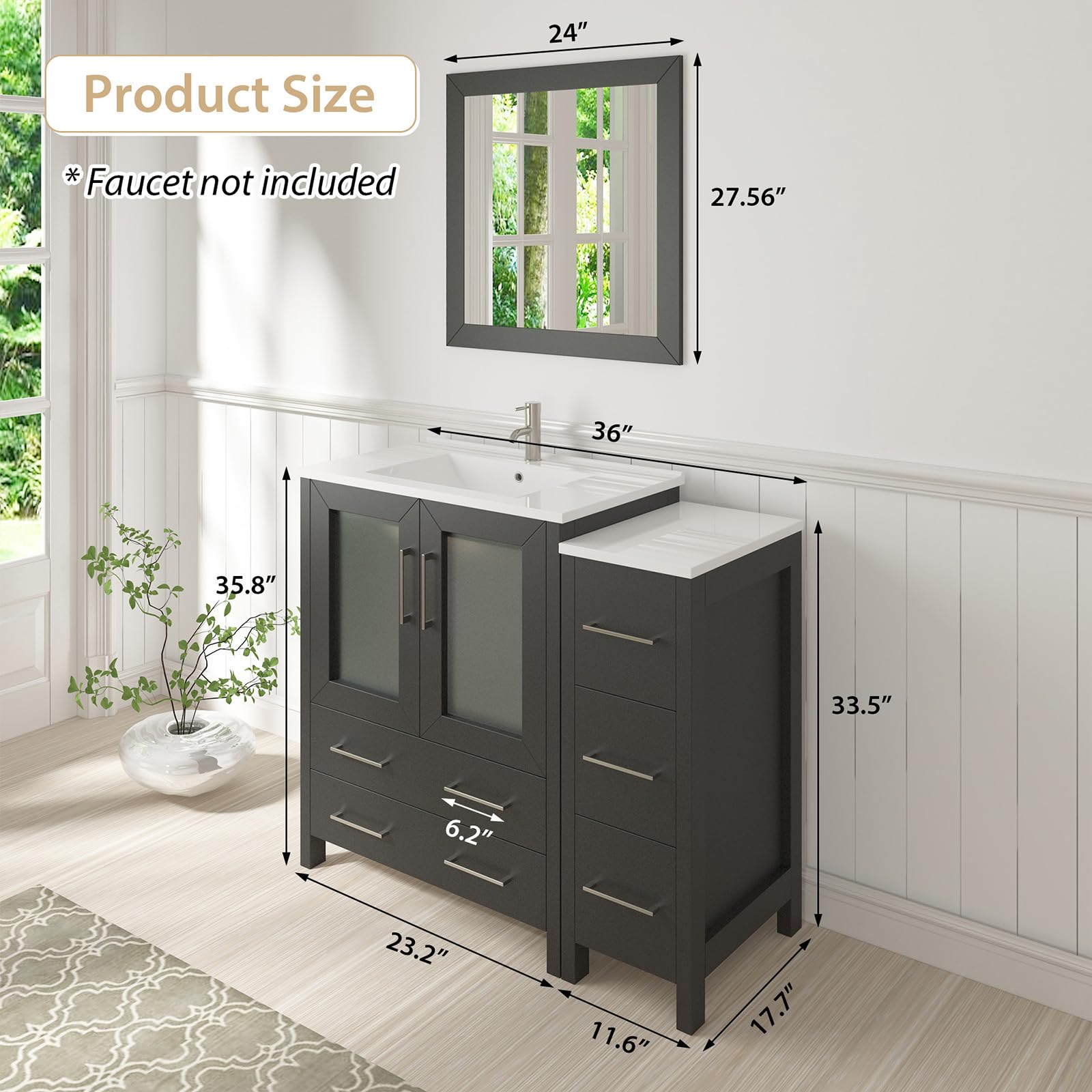 Amazon.co.jp: Vanity Art 24インチ シングルシンク 浴室 洗面