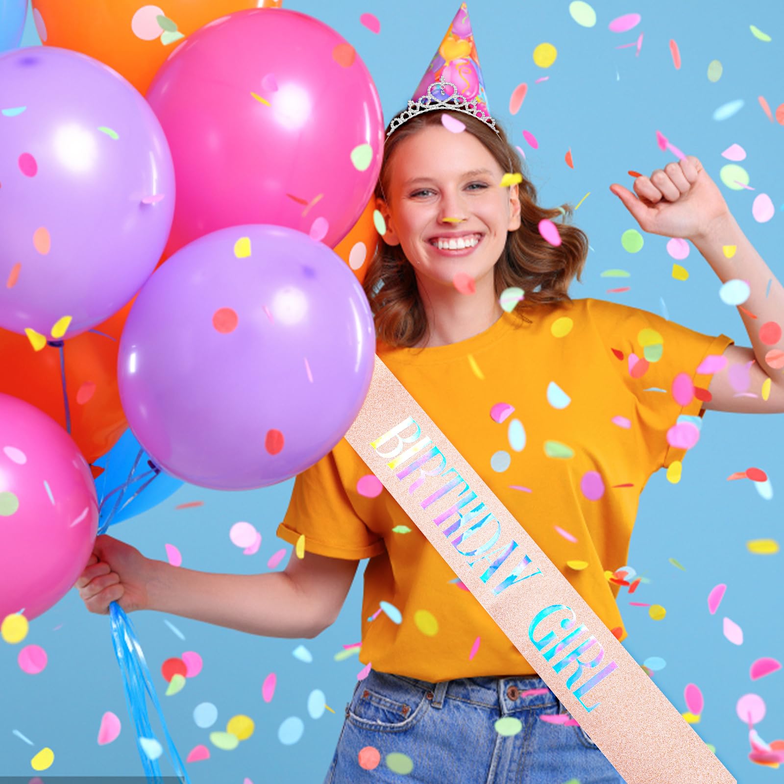 Cobee Women's Birthday Sash & Rhinestone Crown Set - Crystal Princess Tiara, Elegant Sash for Party Supplies (Pink)