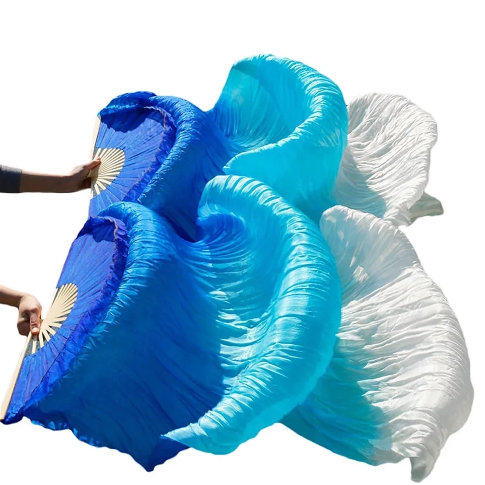THE WHITE SHOP Belly Dance Faux Silk Veil Fans, 1 Pair(Left+Right) Handmade Belly Dance Fans, Dancing Long Fans, Colorful Belly Dance Fan Veils for Dance Performances Length 180cm Width 90cm