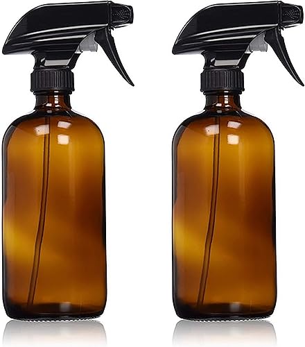 Manufacturer Direct Botella de spray de vidrio ámbar (16 onzas, 2 unidades) con etiquetas impermeables adicionales y pulverizador multifunción (el