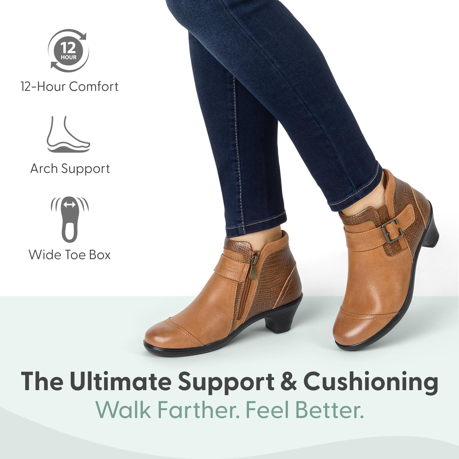 Orthofeet Women's Orthopedic Emma Heeled Leather Bootie with Zipper