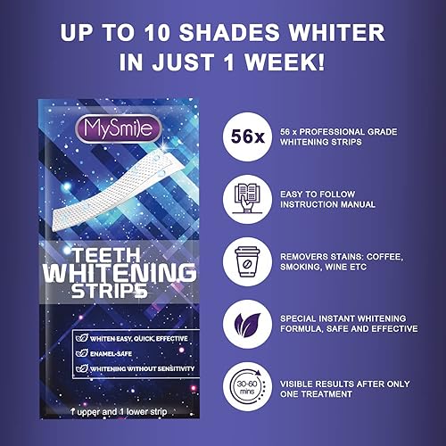 Miniatura 2 de MySmile Tiras blanqueadoras dentales, 28 tratamientos y tiras blanqueadoras profesionales avanzadas, 5 tratamientos, blanqueador de dientes rápido