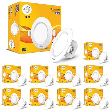 wipro Garnet 12W Round Downlight Junction Box | Warm White (2700K) | Glare-Free Design | Recessed Downlighter for False Ceiling | Cutout ∼ 3 inch | Pack of 10