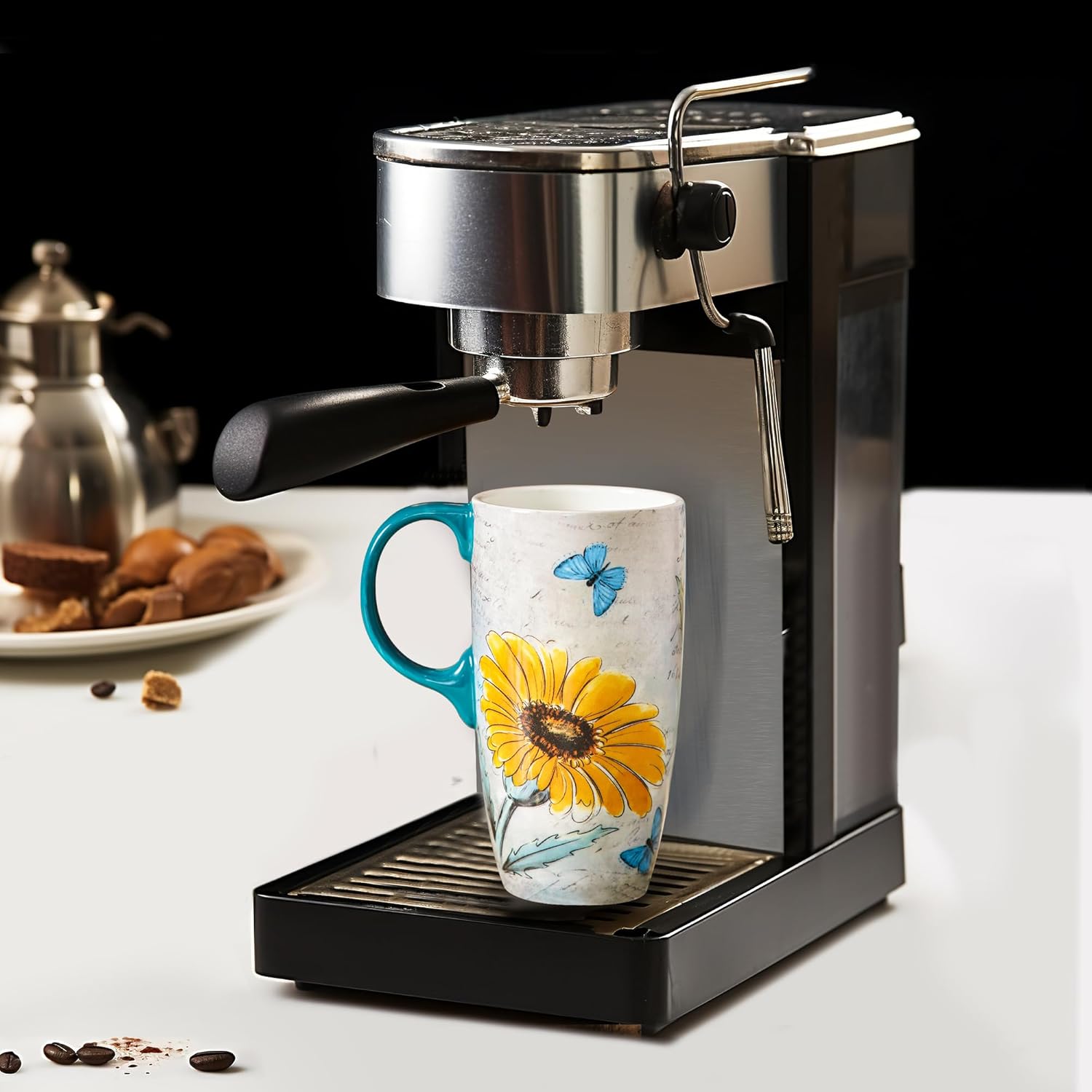 Ceramic Mug Travel Coffee Cup with Lid and Handle for Home & Office, 17oz Porcelain Tall Tea Cup with Color Box, Daisy Flower - Image 4