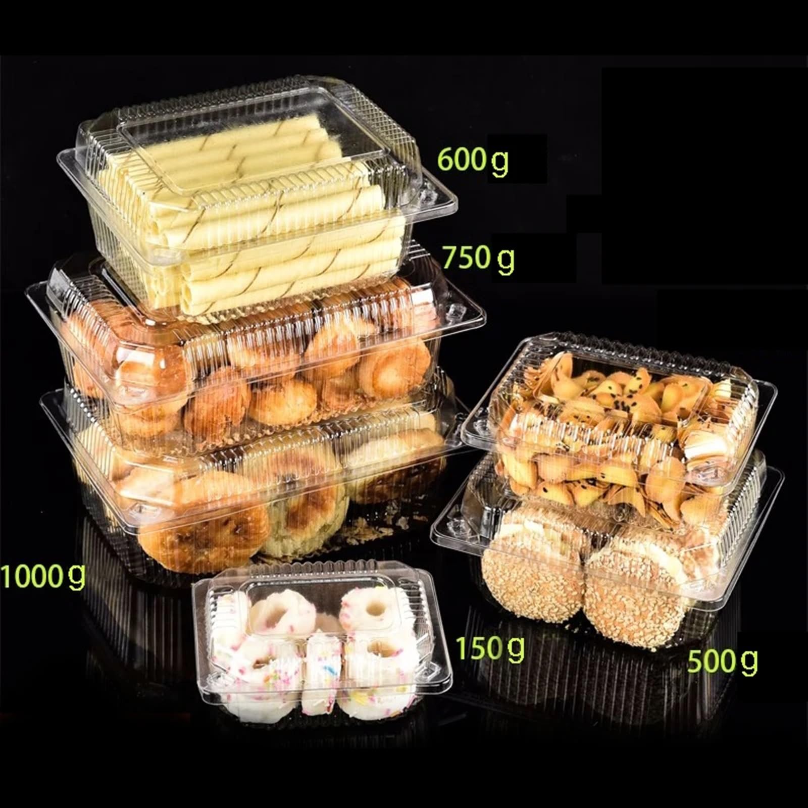 100 sztuk jednorazowe pudełka do pakowania przezroczyste plastikowe pojemniki pudełka na owoce wypieki na wynos ciasta przekąski pudełka do pakowania żywności (Color : 750g, Size : 100pcs)