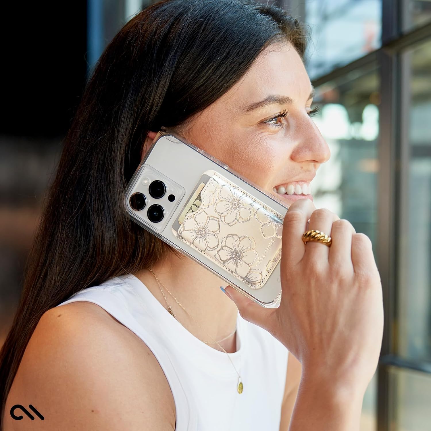 Case-Mate Magnetic Wallet for iPhone [Card Holder] Vegan Leather MagSafe Case [Holds up to 3 Cards]- Detachable Magnetic Phone Wallet - for iPhone 17 Pro Max/16 Pro Max/15/14/13/Pixel 10 - Floral Gems