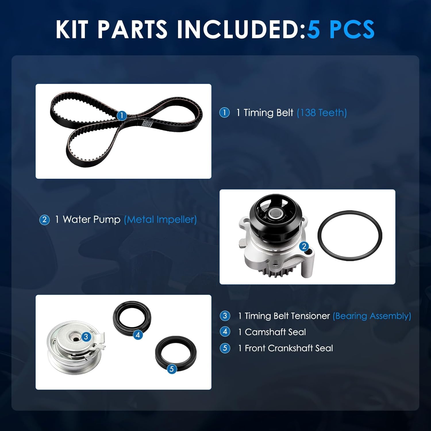 ECCPP Timing Belt Kit with Water Pump Compatible 1999 2000 2001 2002 2003 2004 2005 For Volkswagen Beetle 1999-2006 For Volkswagen For Golf 1999-2005 For Volkswagen For Jetta TBK296 WP9020 WP180-2220