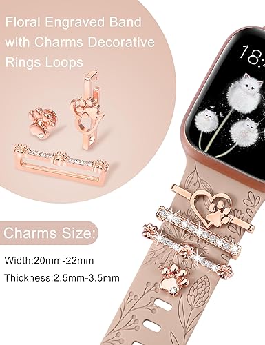 Miniatura 2 de Minyee Compatible con Apple Watch Banda con Encantos para Mujeres 41mm 40mm 38mm 42mm 44mm 45mm 49mm Anillos Decorativos en Forma de Flor Grabados