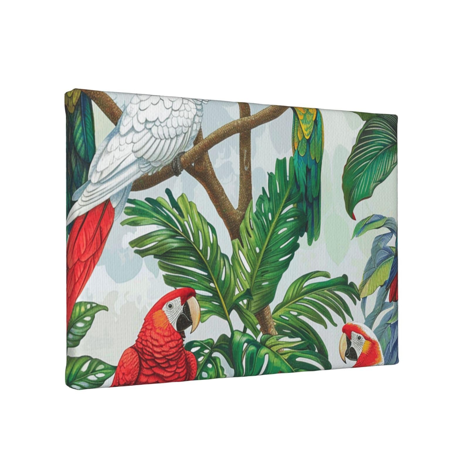 YKLJG Parrot Birds and Tropical Tree Printed Wall Art Canvas Painting 30x20 CM Wooden Framed Picture Painting Artwork Prints for Bedroom Kitchen Home Office Decor