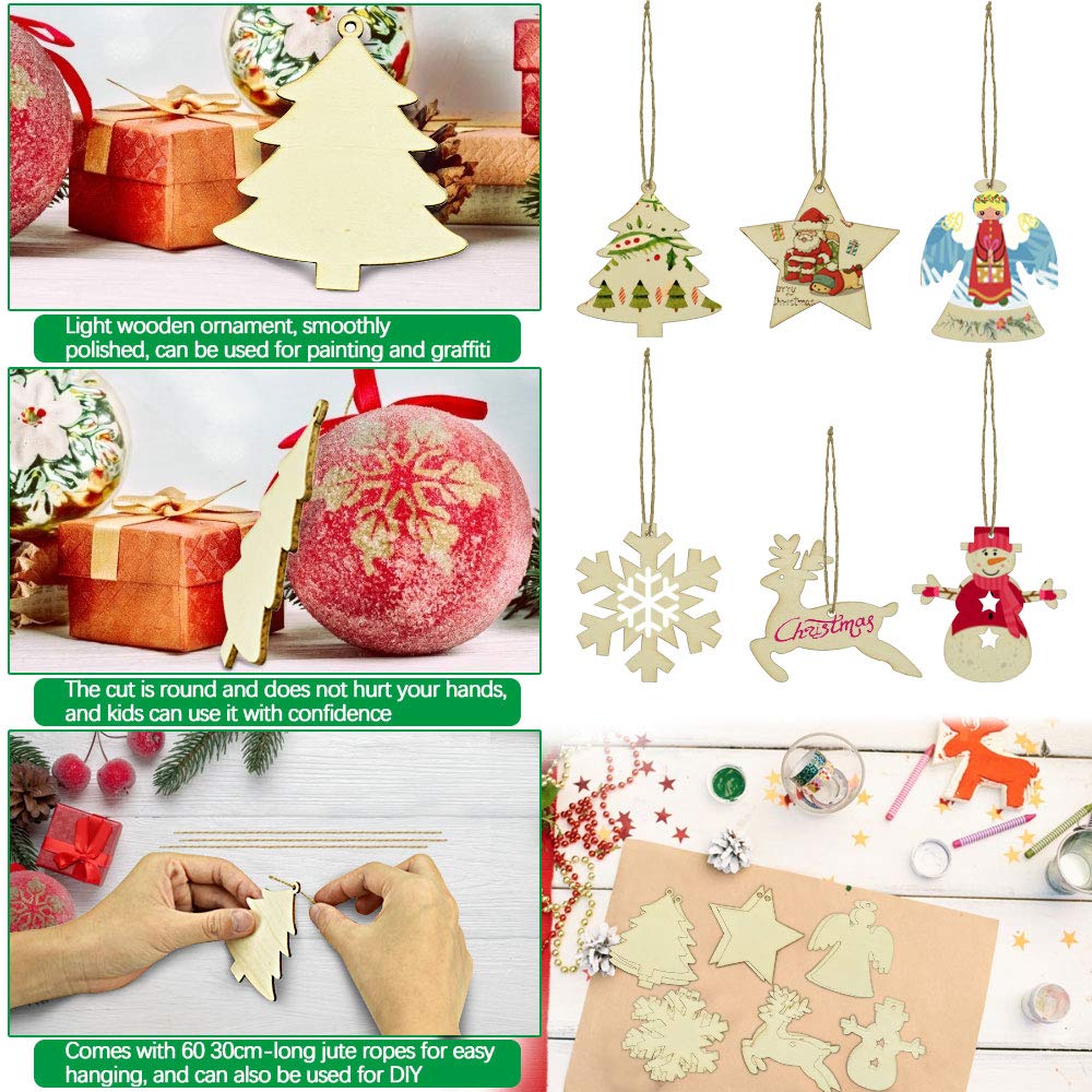 HERZWILD houten hangers, 24 stuks, kerstdecoratie houten eland, sneeuwvlok, kerstboom, doe-het-zelf wit
