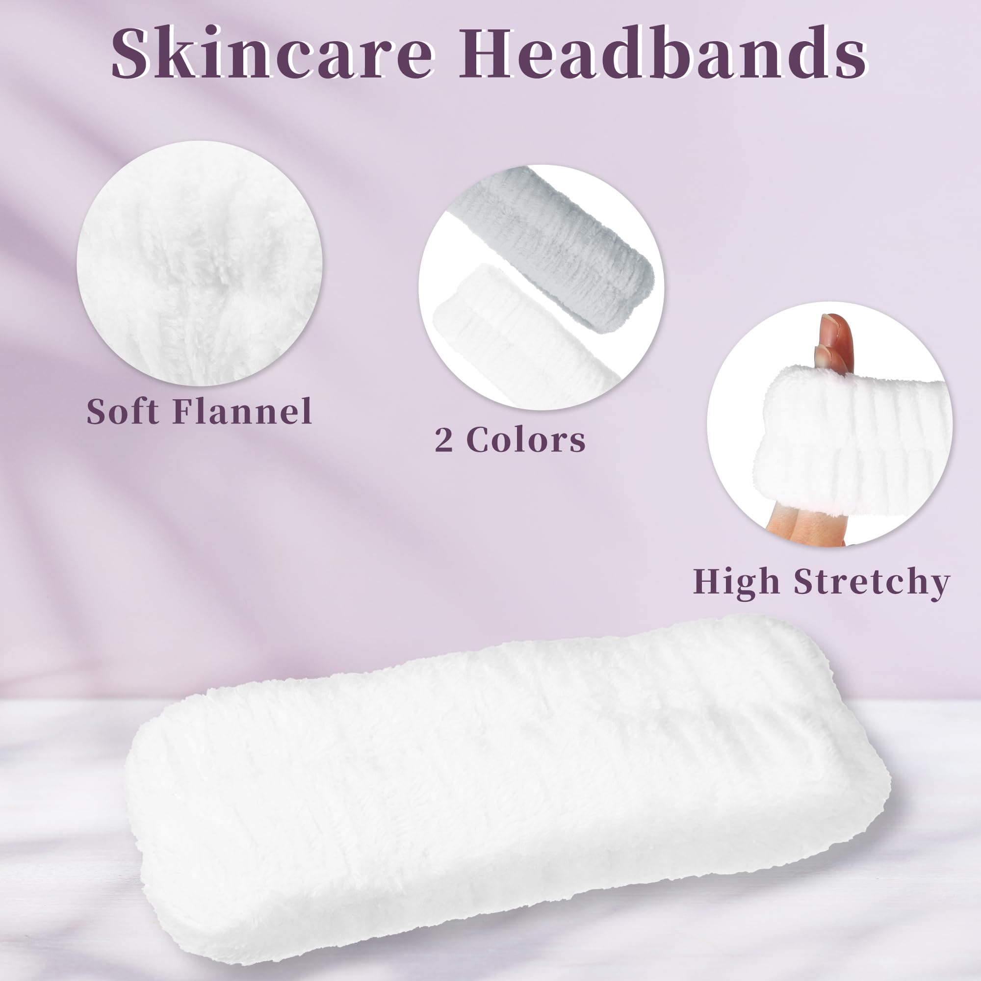 VOCOSTE 2pcs Spa Headbands, Skincare Headband for Girls Women Gray White, Gray, White, 1 count (Pack of 2) - Image 4