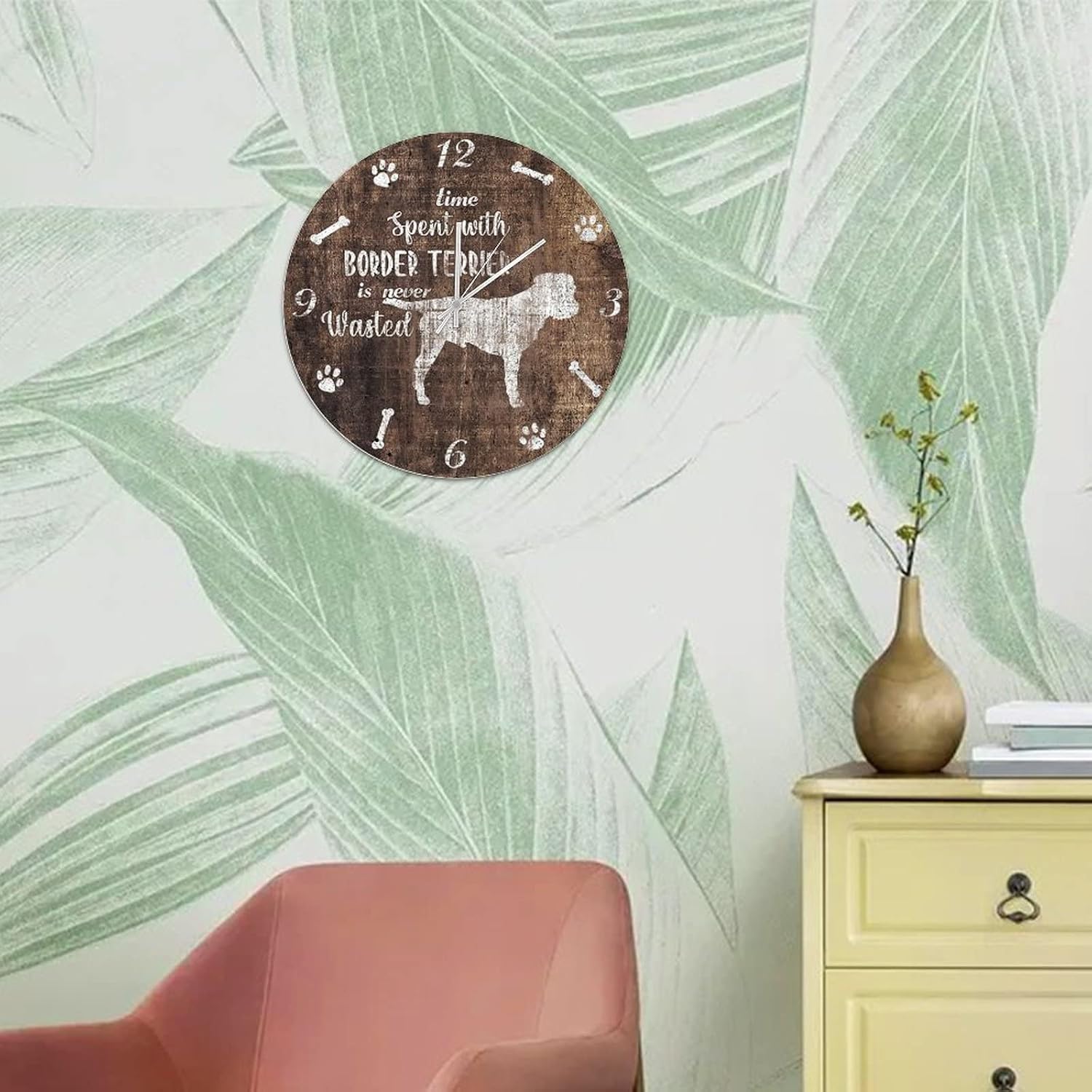 Funny Dog Motto Hanging Clock 10in Dog Silhouette Wooden Clock Quartz Analog Quiet Arts and Crafts Graduation Gift Old World Look Decor for Mantel Master Room Shop Garage