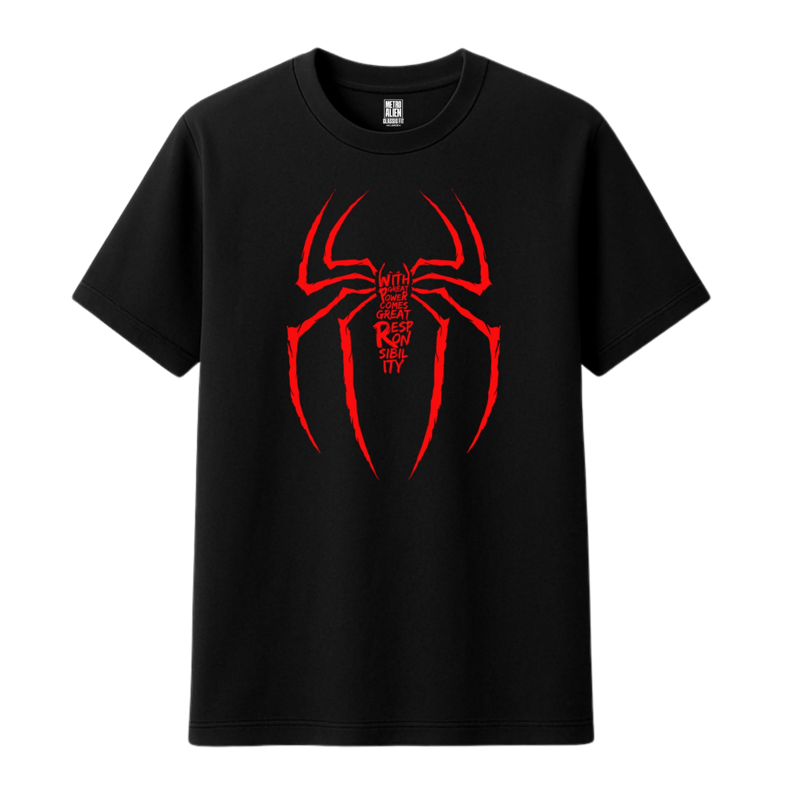 with Greatpower Comes Great Responsibility Graphic Printed T-Shirt | Unisex Spider Tee for Men & Women | Classic Fit Graphic Print| Black | 100% Cotton-picture-32