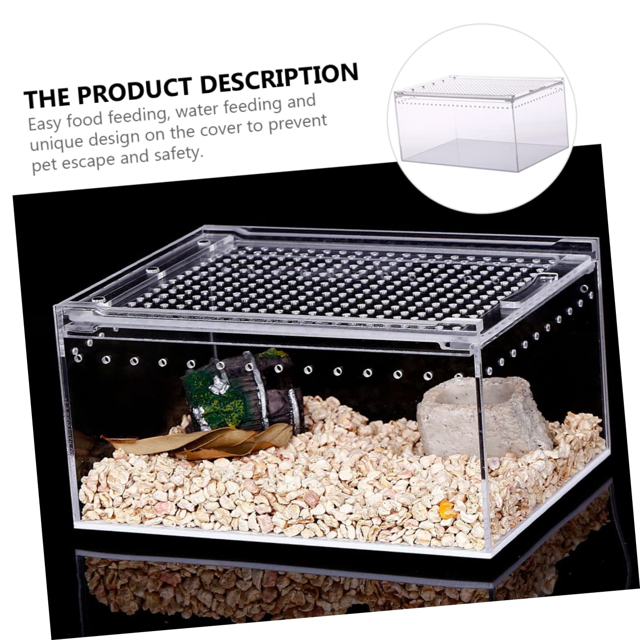 Caja de Cría Transparente Acrílica a Prueba de Fugas para Reptiles | Diseño Antiescape, Alimentación de Agua y Comida, Apta para Serpientes y Cangrejos Ermitaños
