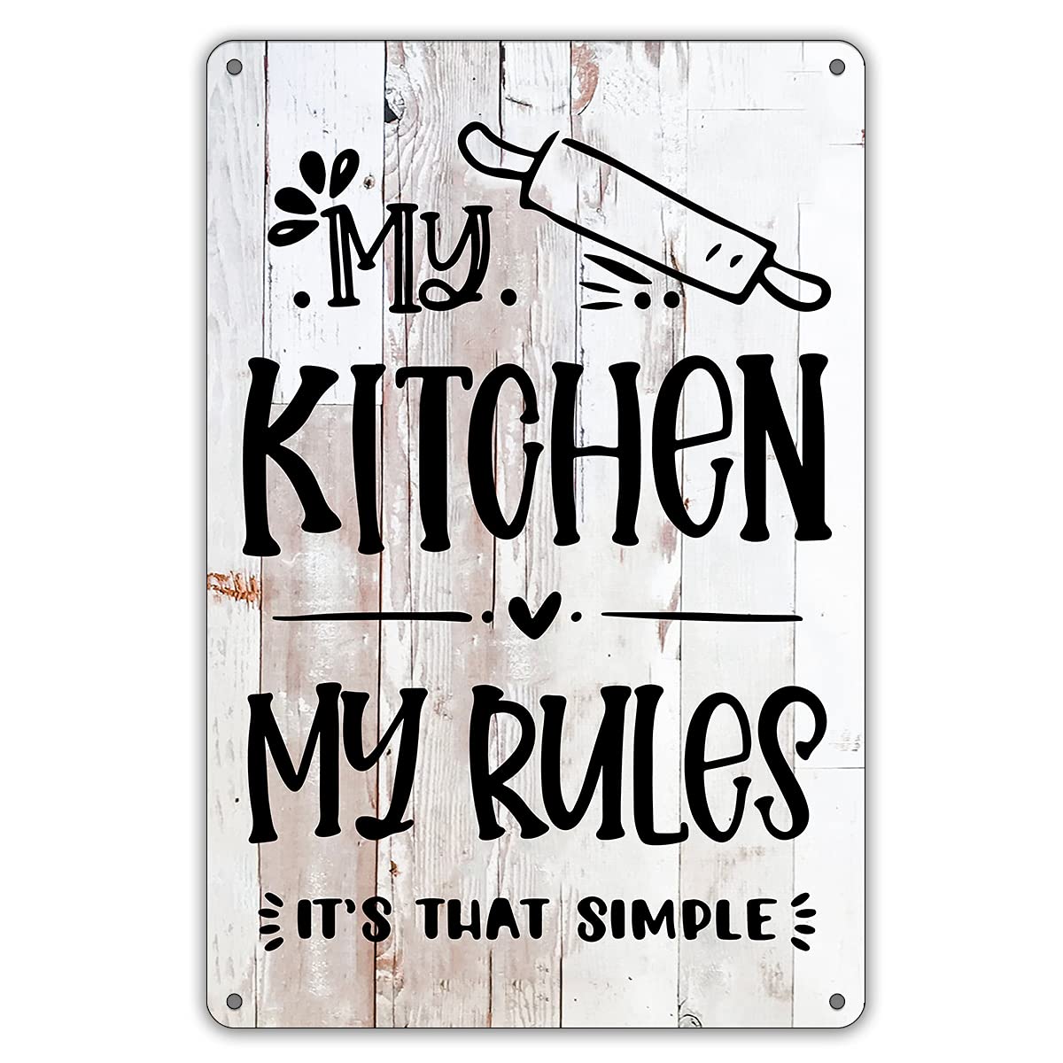 QIONGQI Funny Kitchen Quote Metal Tin Sign Wall Decor, Farmhouse Rustic My Kitchen My Rules Sign for Home Decor Gifts